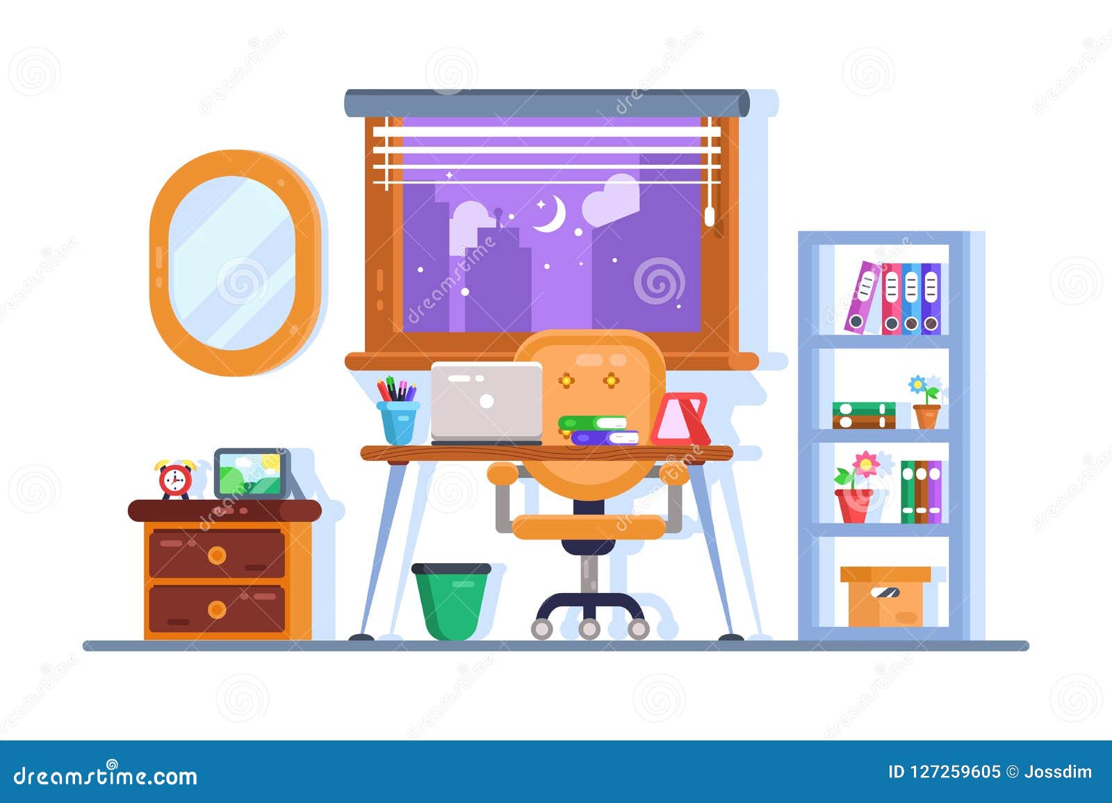 Home Or Office Workplace Interior Design Stock Vector