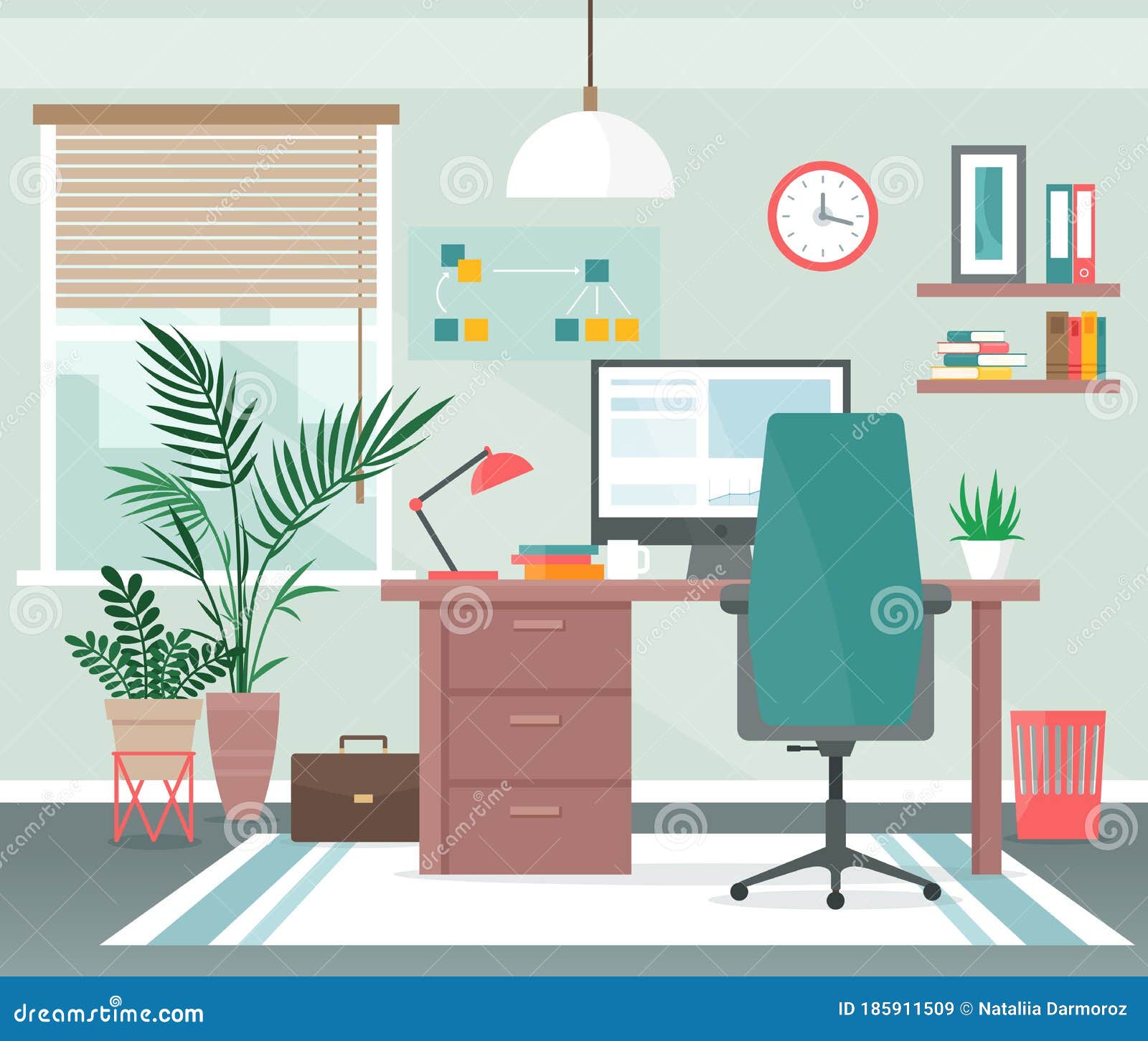 Home Office Workplace Vector Illustration, Cartoon Flat Apartment Room  Interior with Computer on Table for Freelance Stock Vector - Illustration  of computer, building: 185911509
