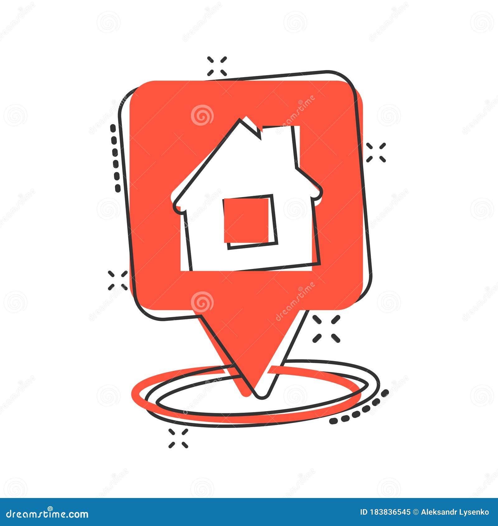 Home Pin Icon in Comic Style. House Navigation Cartoon Vector Illustration  on White Isolated Background Stock Vector - Illustration of place, house:  183836545