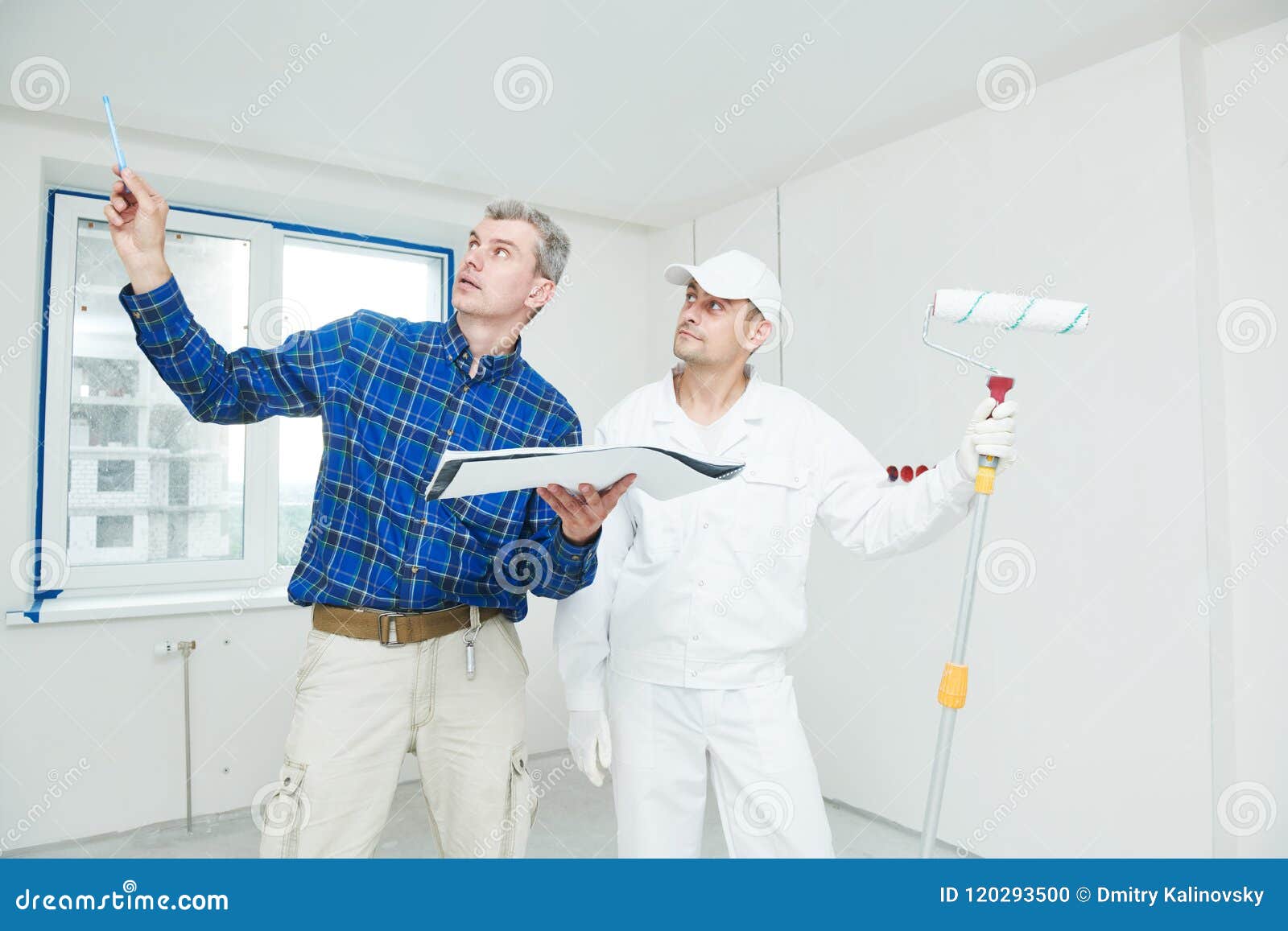 Foreman Designer and Painter Worker Discussing Painting Project Tas