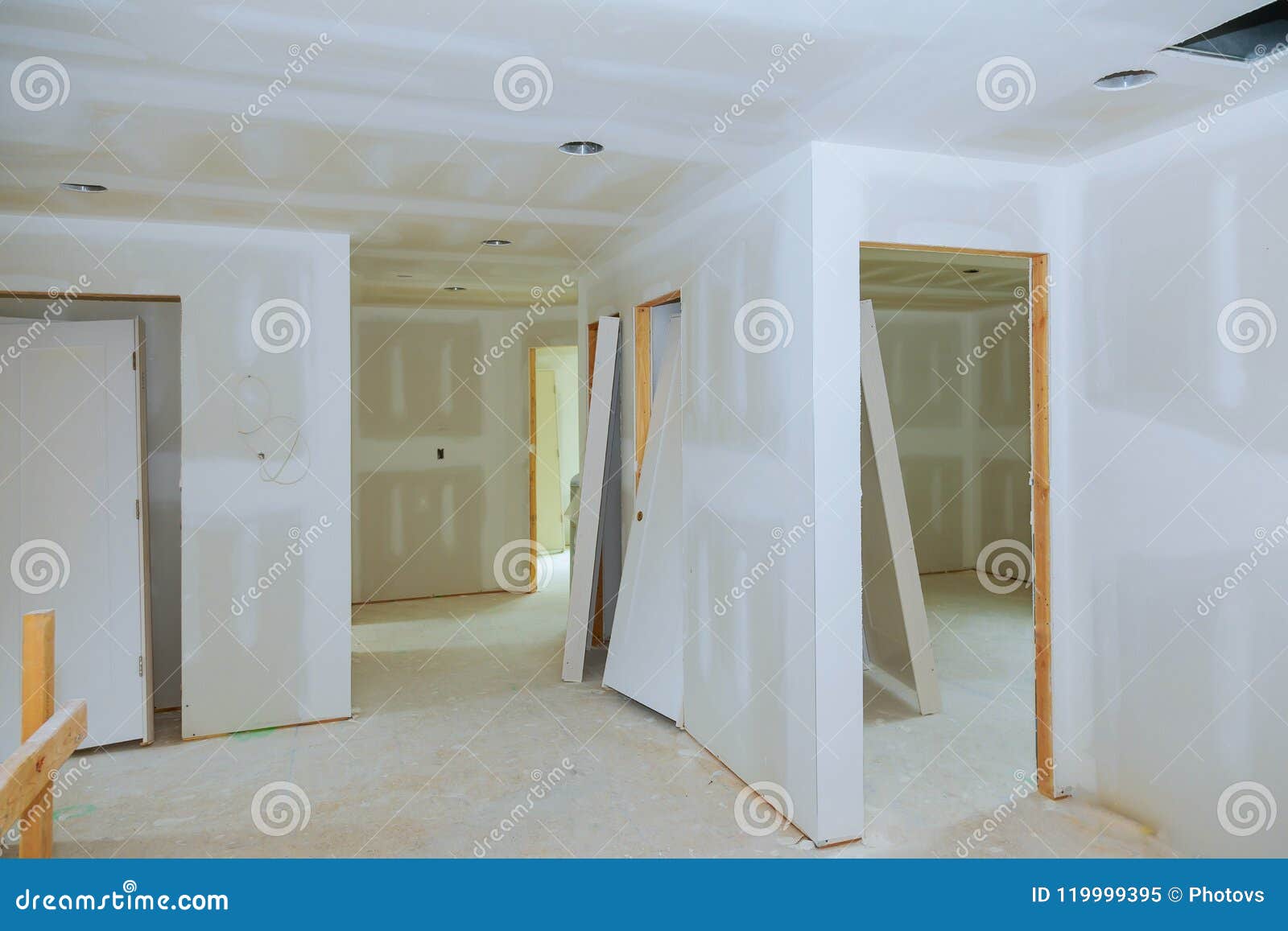 new construction of drywall plasterboard interior room