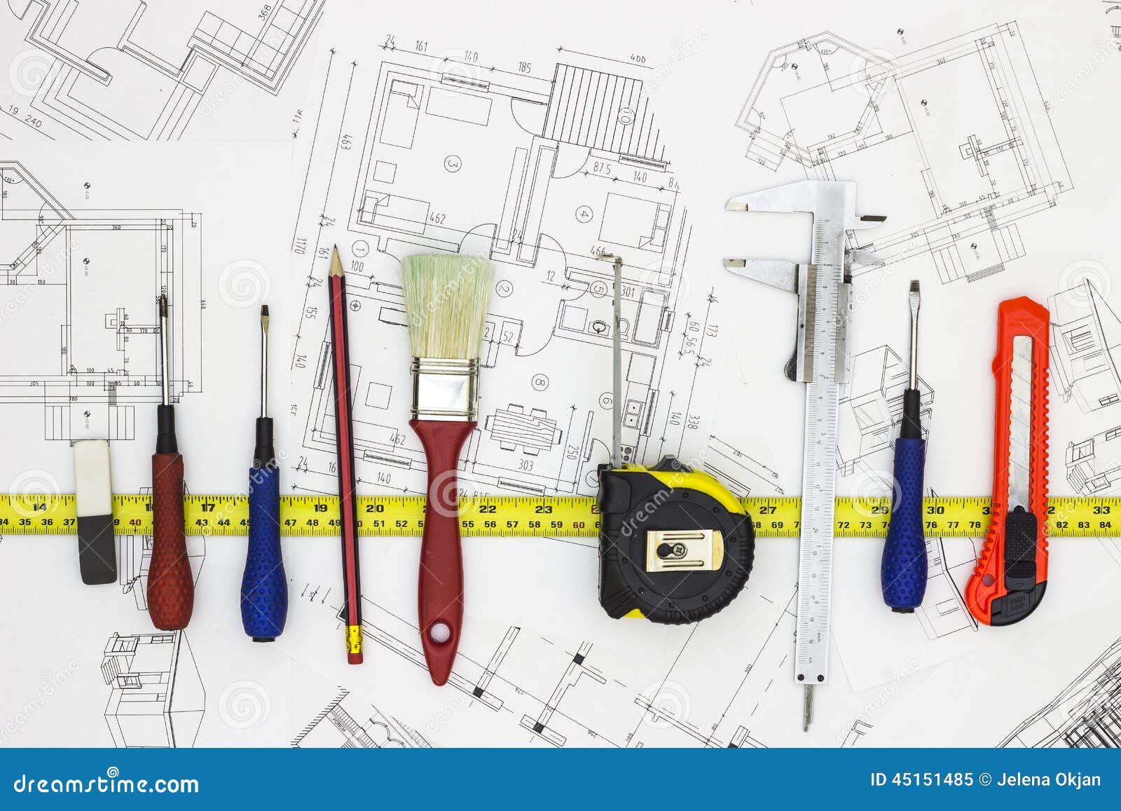 Home Renovation Plans and Tools Stock Image - Image of ideas, hammer