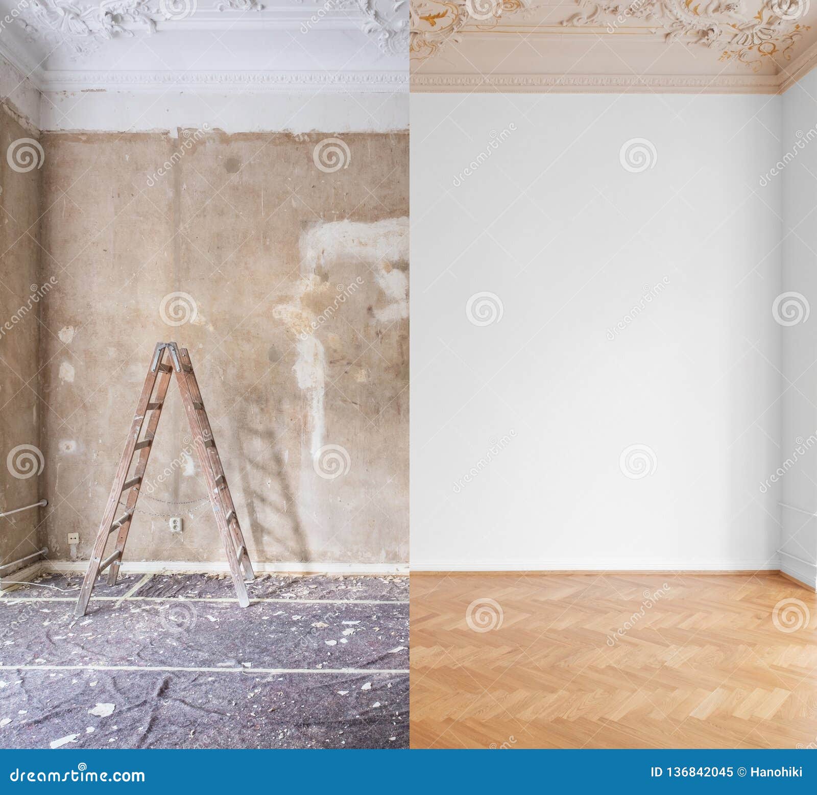 home renovation, room before and after restoration / refurbishment