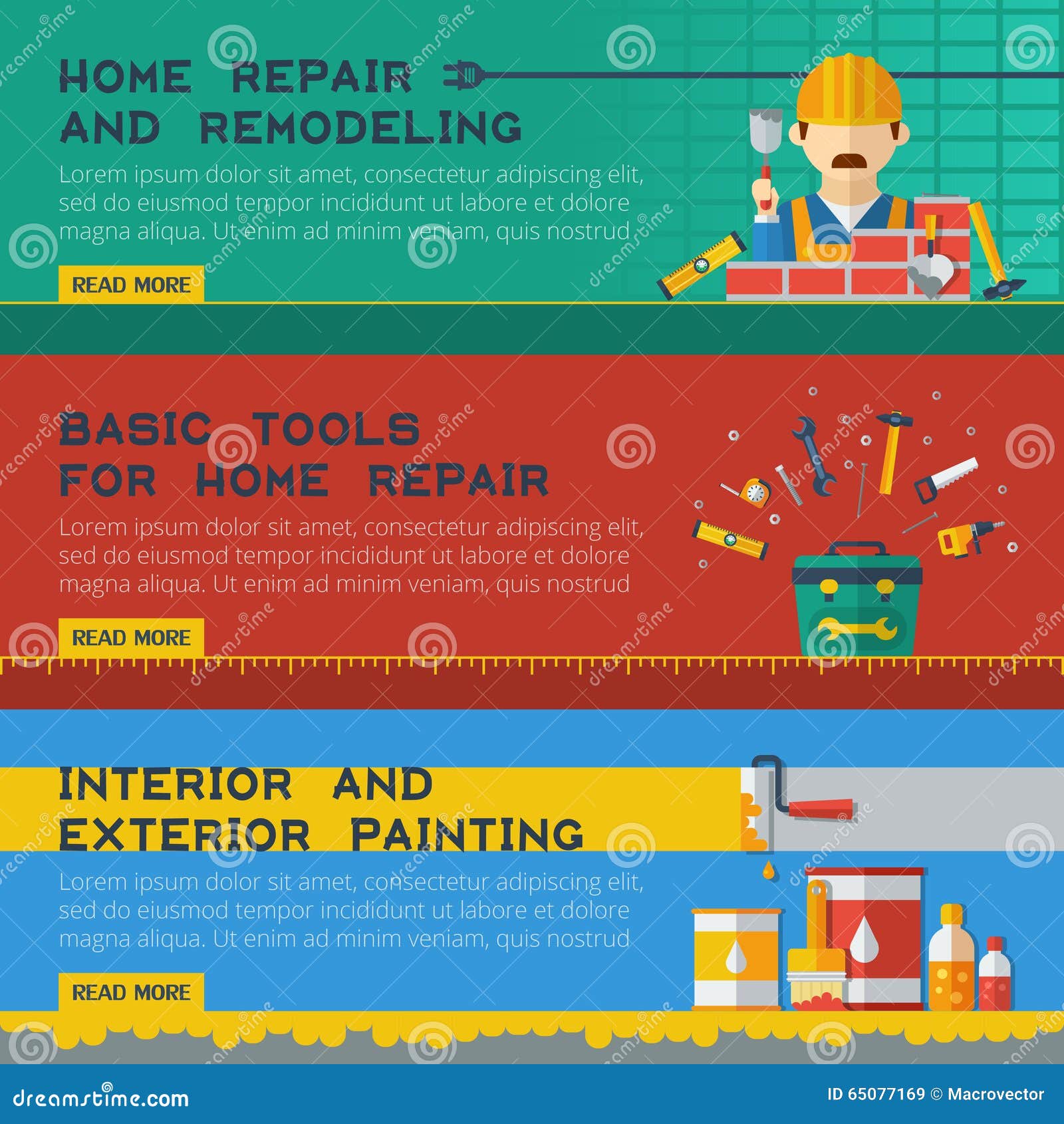 Home Repair Service Flat Banners Stock Vector Illustration of