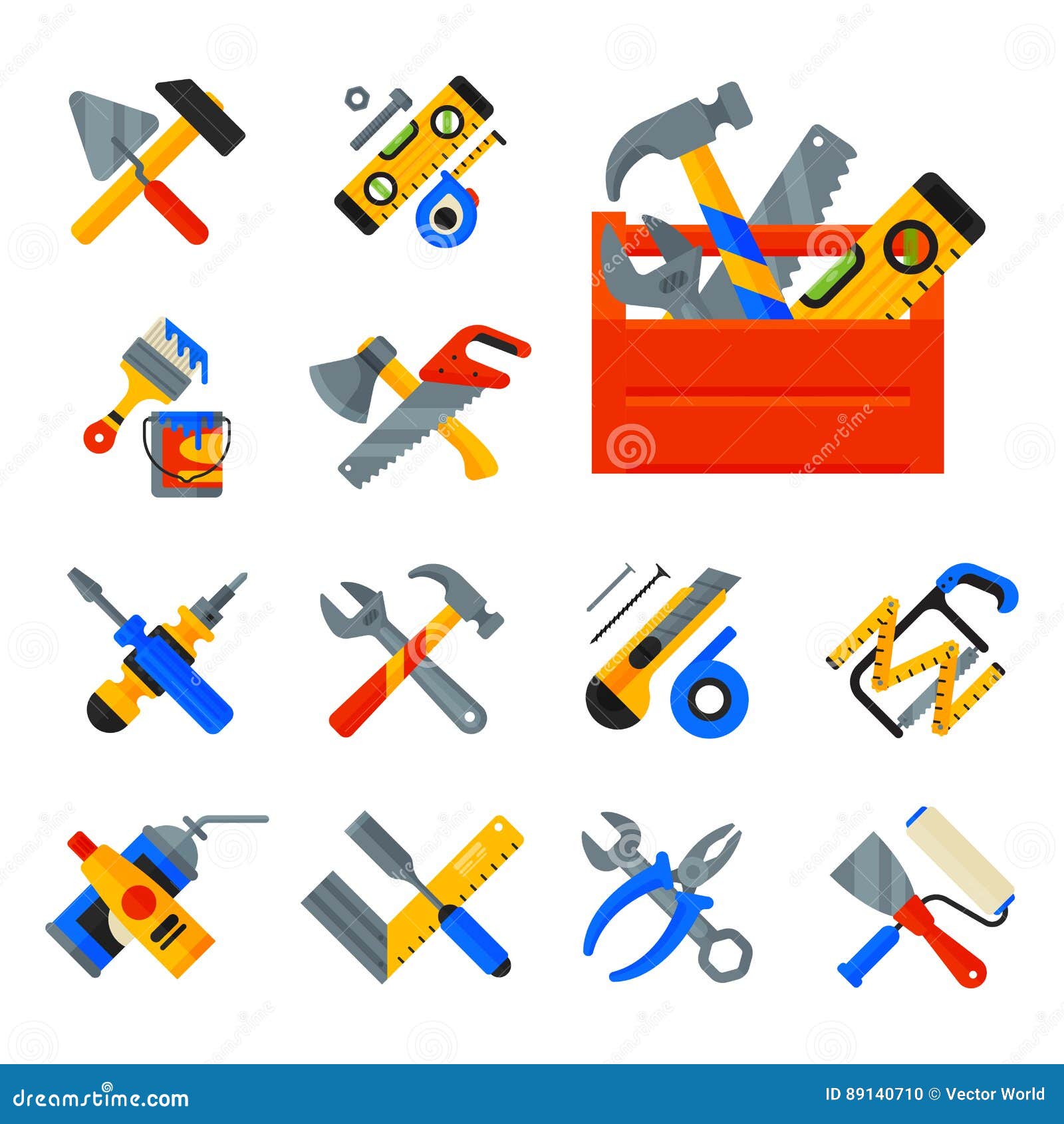 Repair and construction work tools isolated icons Vector Image