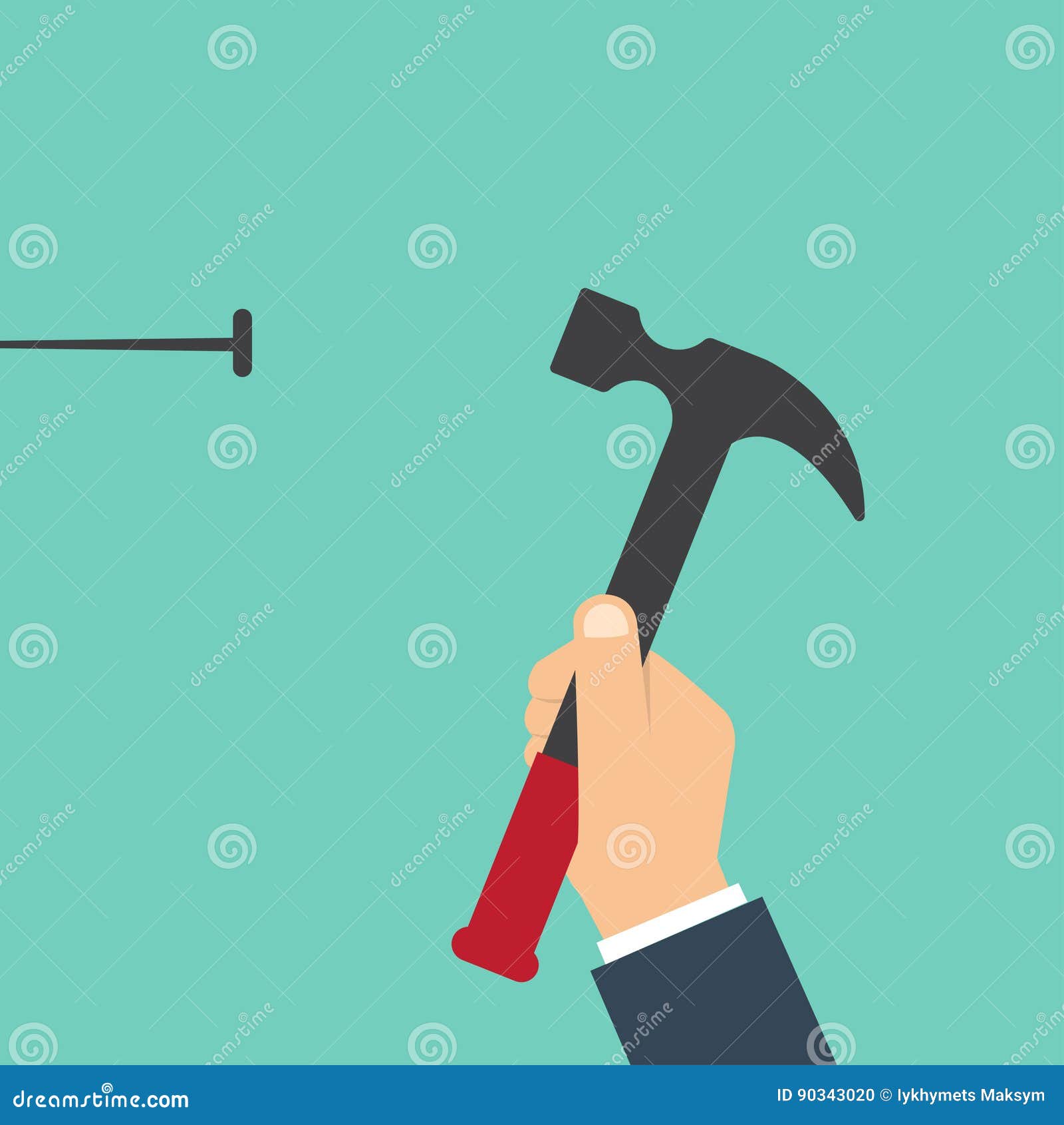 Home Repairs Concept. Man Hammers a Nail into a Wall. Template