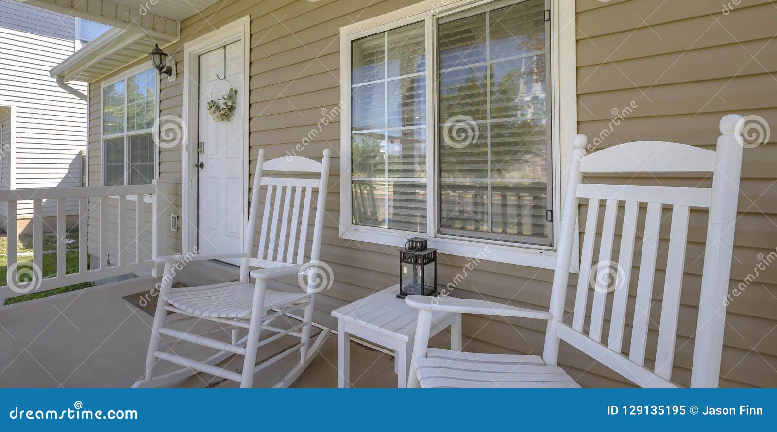 Home with Rocking Chairs and Table on Front Porch Stock Image Image of property, entrance