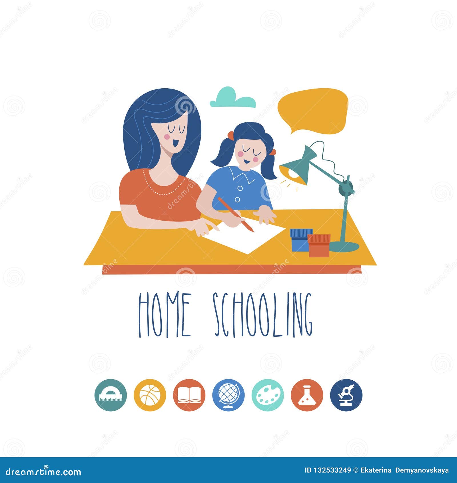 home schooling. the concept of getting a good education at home.   in flat style.
