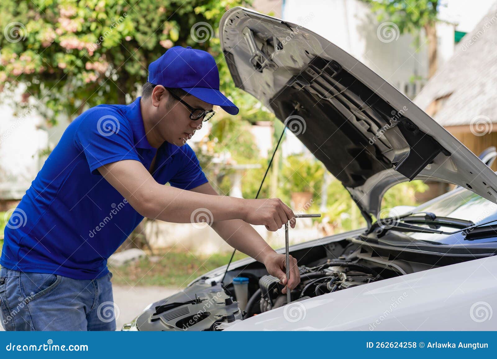Home Service Mechanic Checking Car Engine. Car Service Stock Photo Image of auto, gasoline