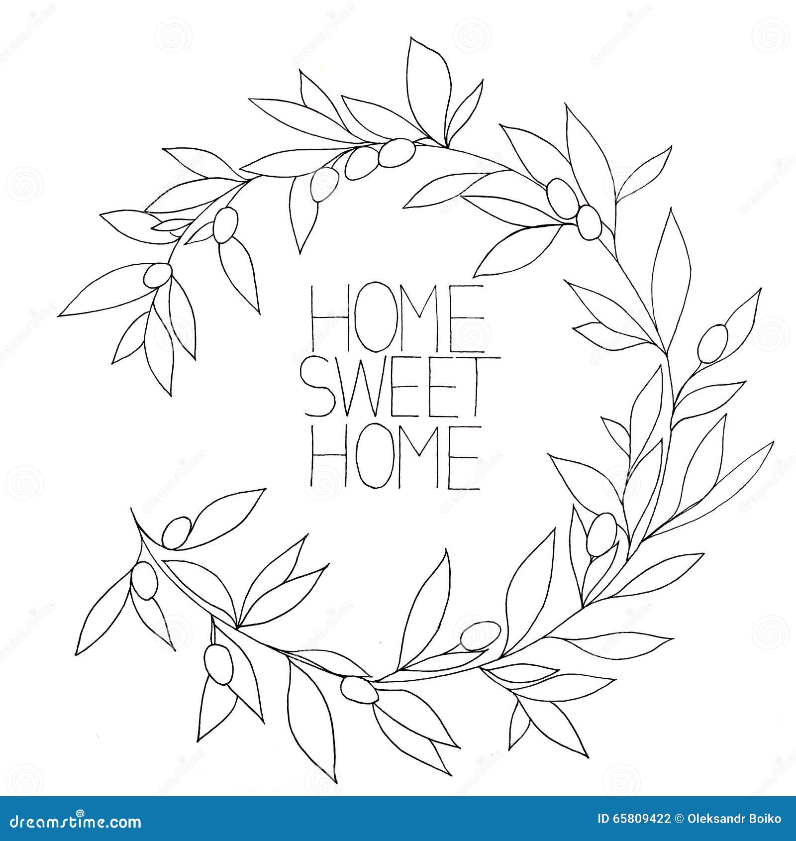 Home Sweet Home, Hand Drawn Inspirational Floral Graphic Stock ...