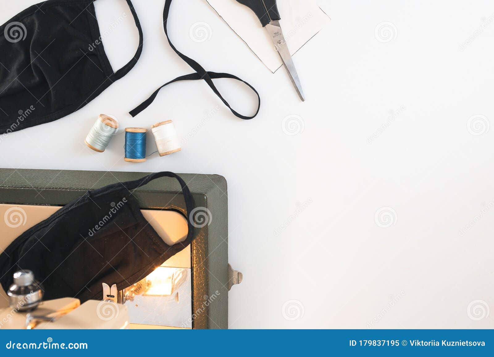 Home Workplace with Sewing Machine, Threads of Sewing Protective