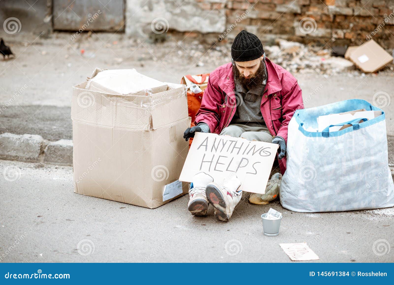 Homeless Depressed Beggar On The Street Stock Photo - Image Of Male 