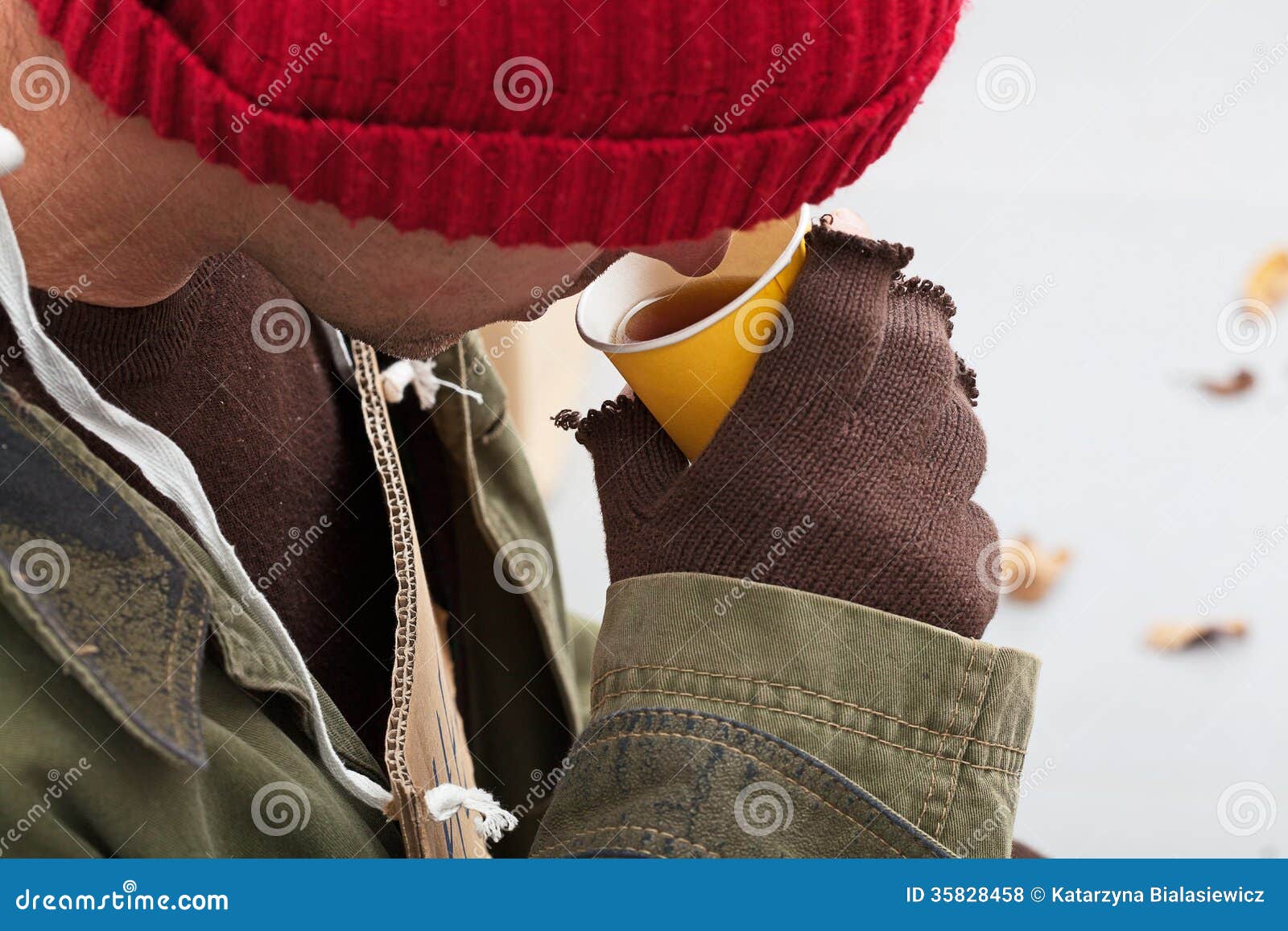Homeless drinking hot tea stock photo. Image of donation 35828458