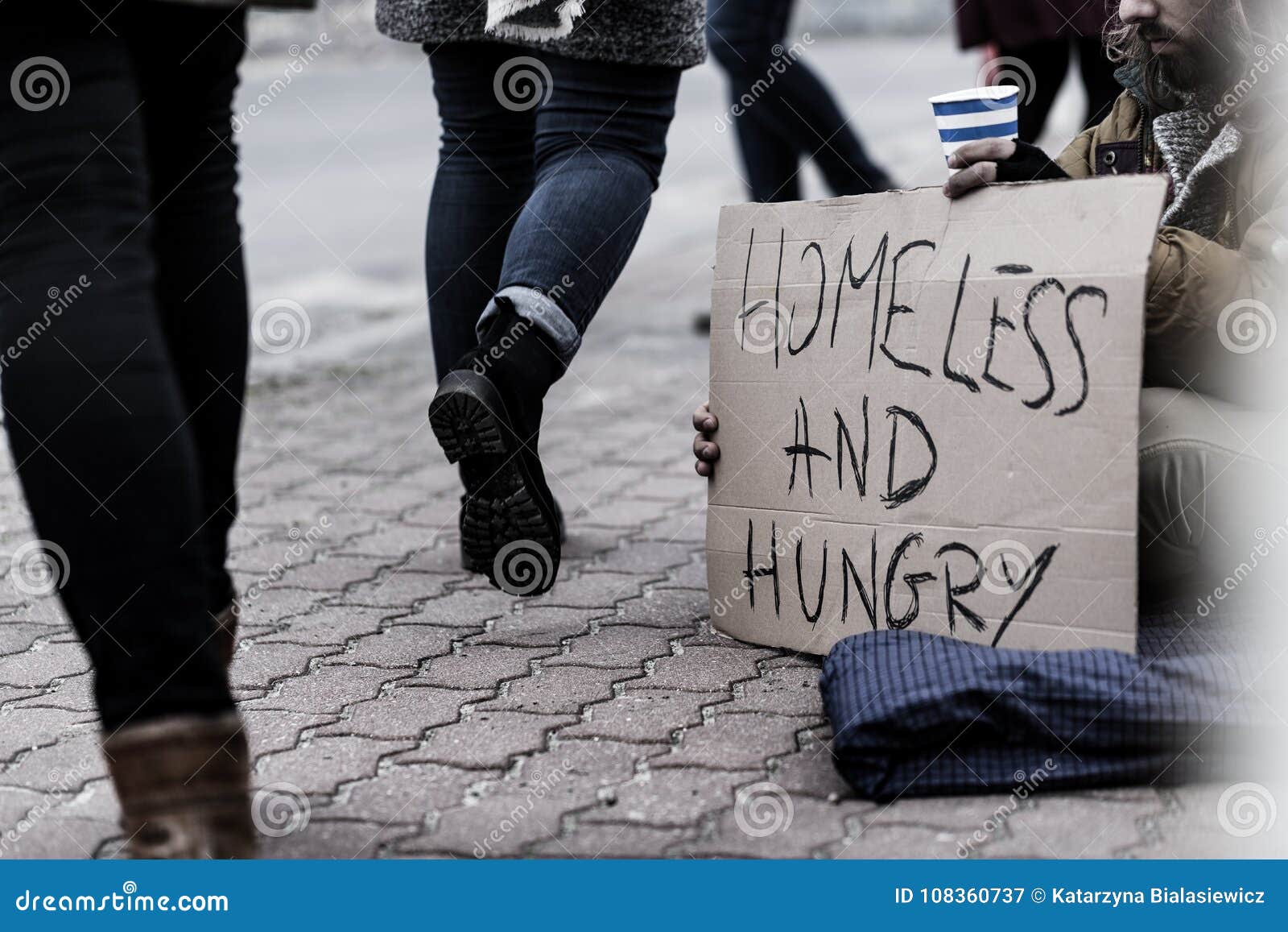 homeless and hungry pauper