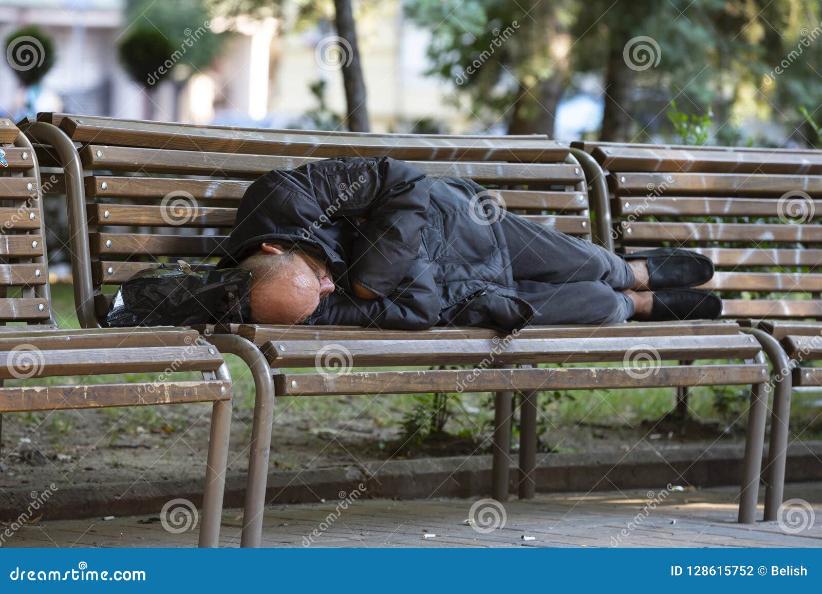 Homeless Man Sleeping On A Bench Editorial Photography Image Of Black Misery