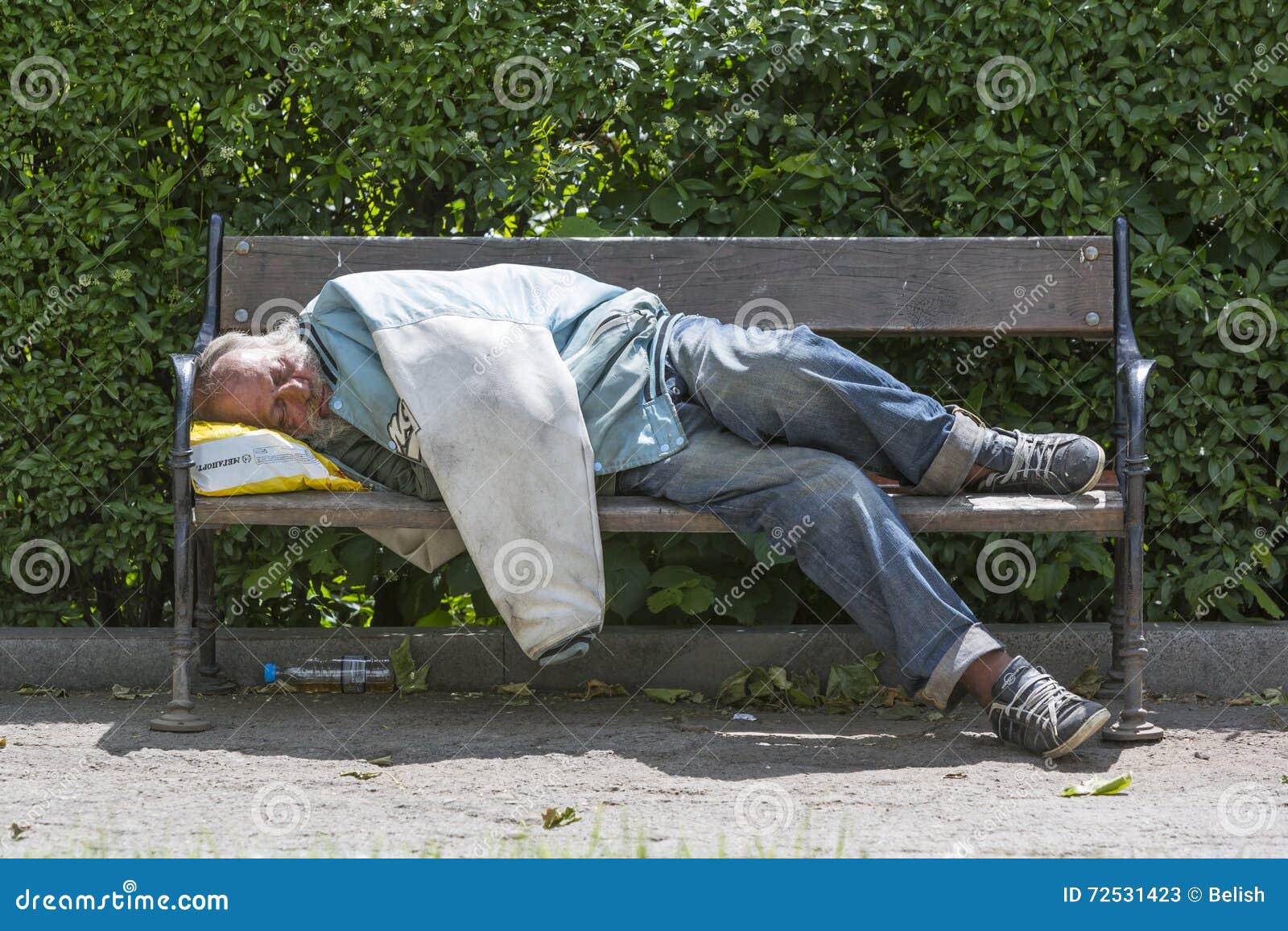 Homeless Man Sleeping On A Bench Editorial Stock Photo Image Of Humanity Hunger