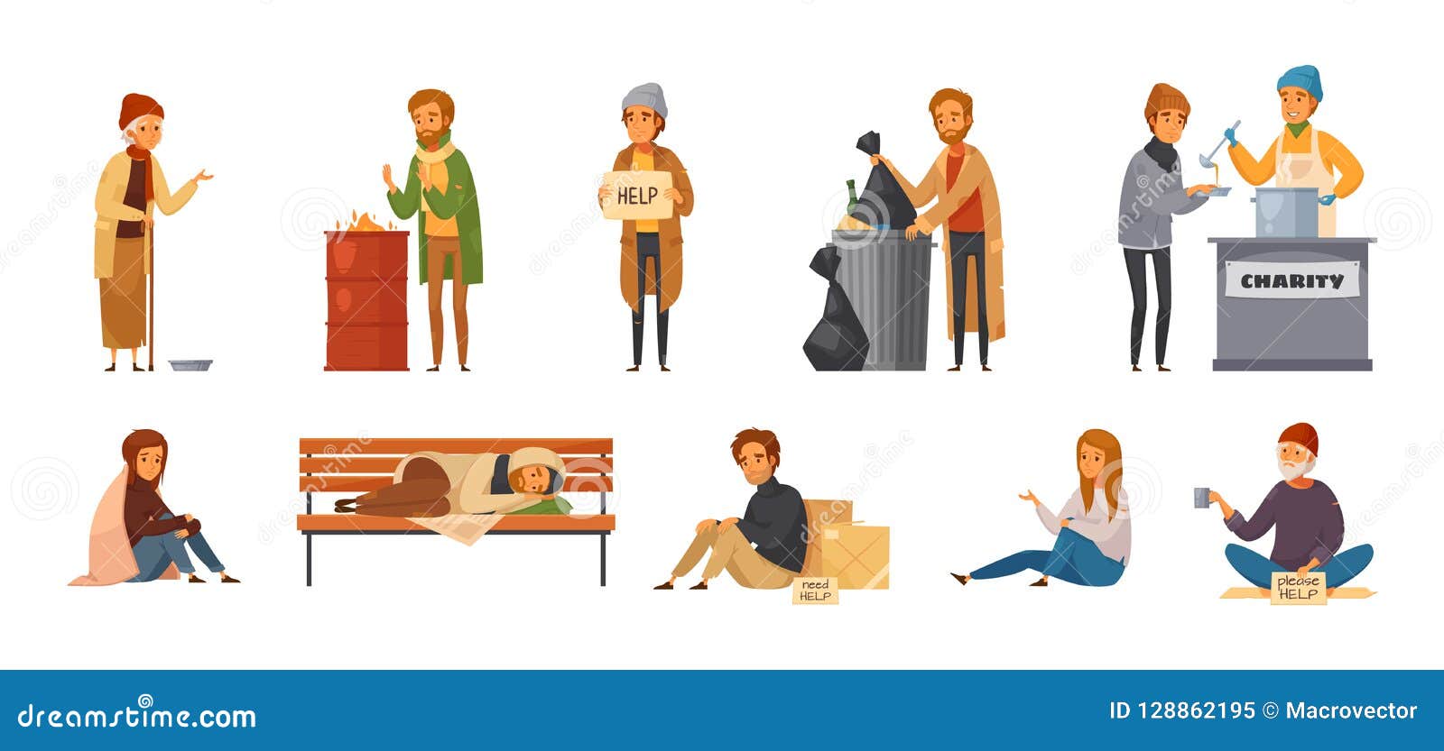 Homeless People Cartoon Icon Set Stock Vector Illustration Of Hungry Isolated Homeless People Cartoon Icon Set Stock Vector Illustration Of Hungry Isolated