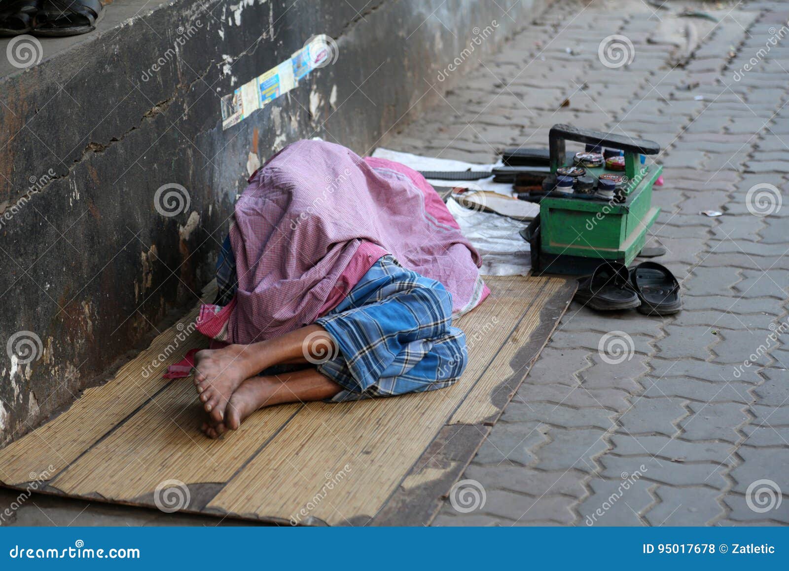 Homeless People Sleeping On The Footpath Of Kolkata Editorial