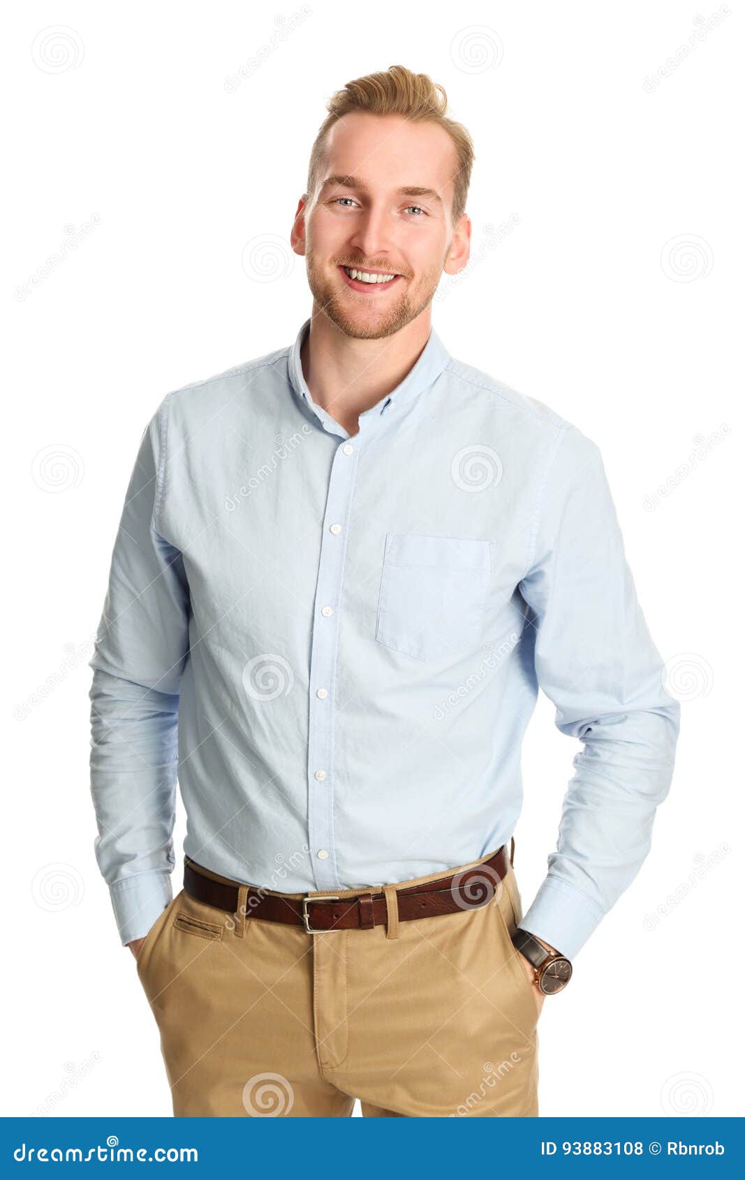 Homem Considerável No Sorriso Azul Da Camisa Foto de Stock - Imagem de camisa, sorriso: 93883108