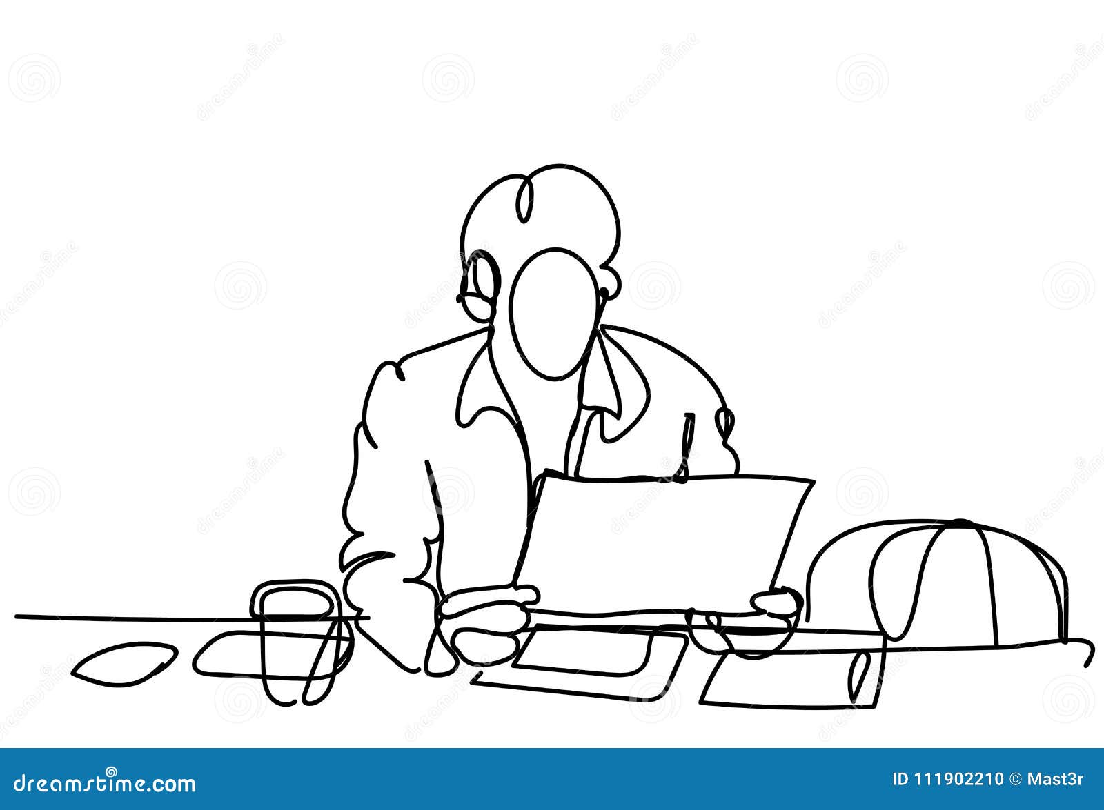 Homem De Negócio Da Garatuja Que Trabalha No Esboço Masculino Da Silhueta  Do Trabalhador De Escritório Do Laptop No Fundo Branco Ilustração do Vetor  - Ilustração de negócio, fundo: 111902210