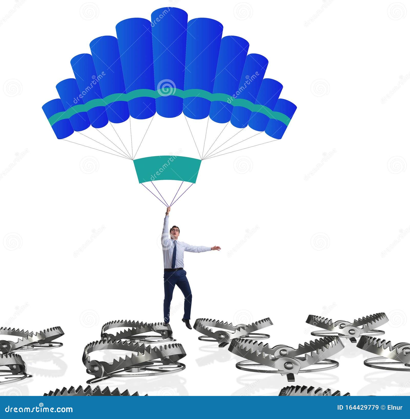 Homem De Negócios Caindo Na Armadilha Do Paraquedas Imagem de