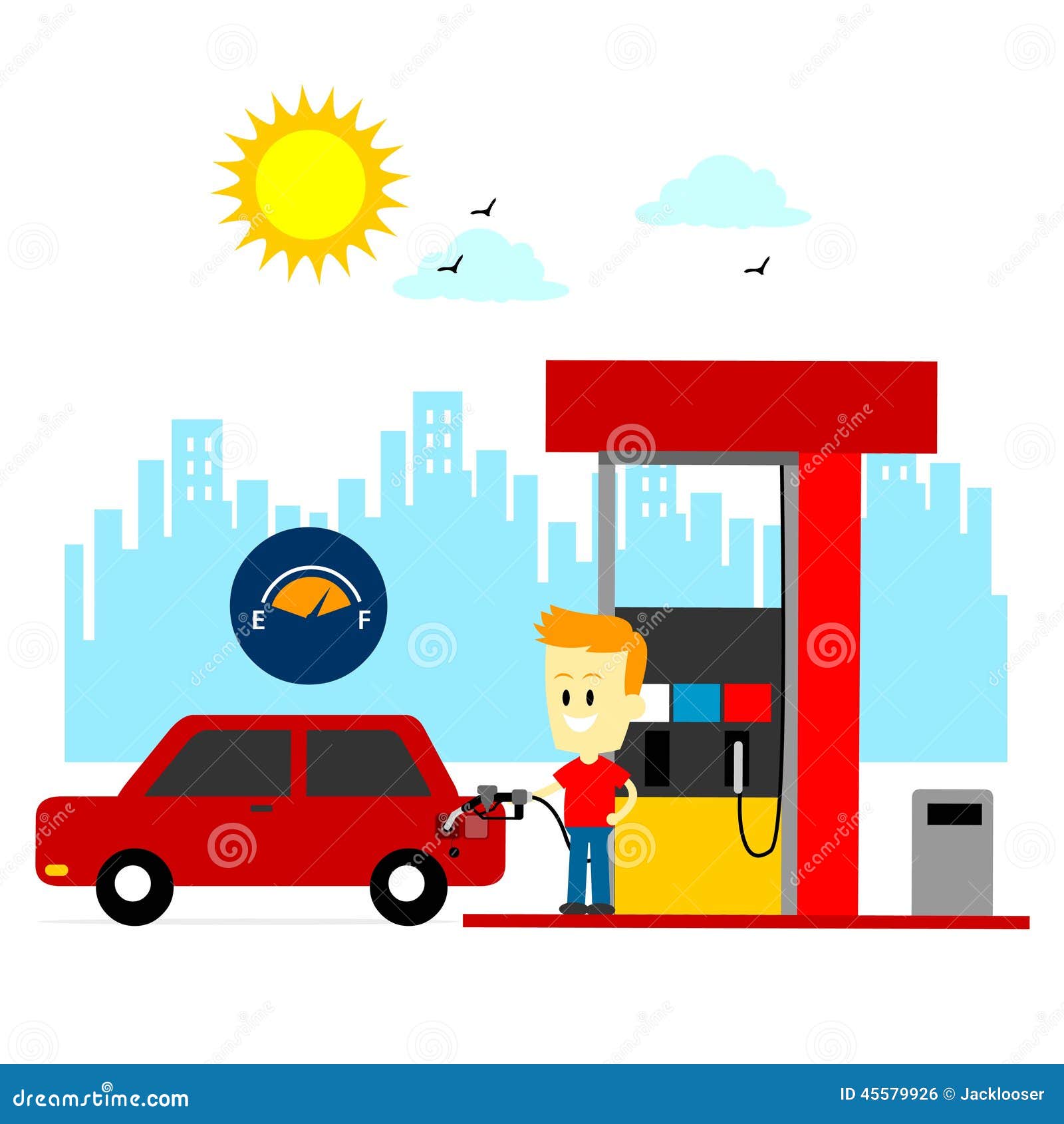 Homem Que Enchese Acima Do Tanque De Gás Ilustração do Vetor