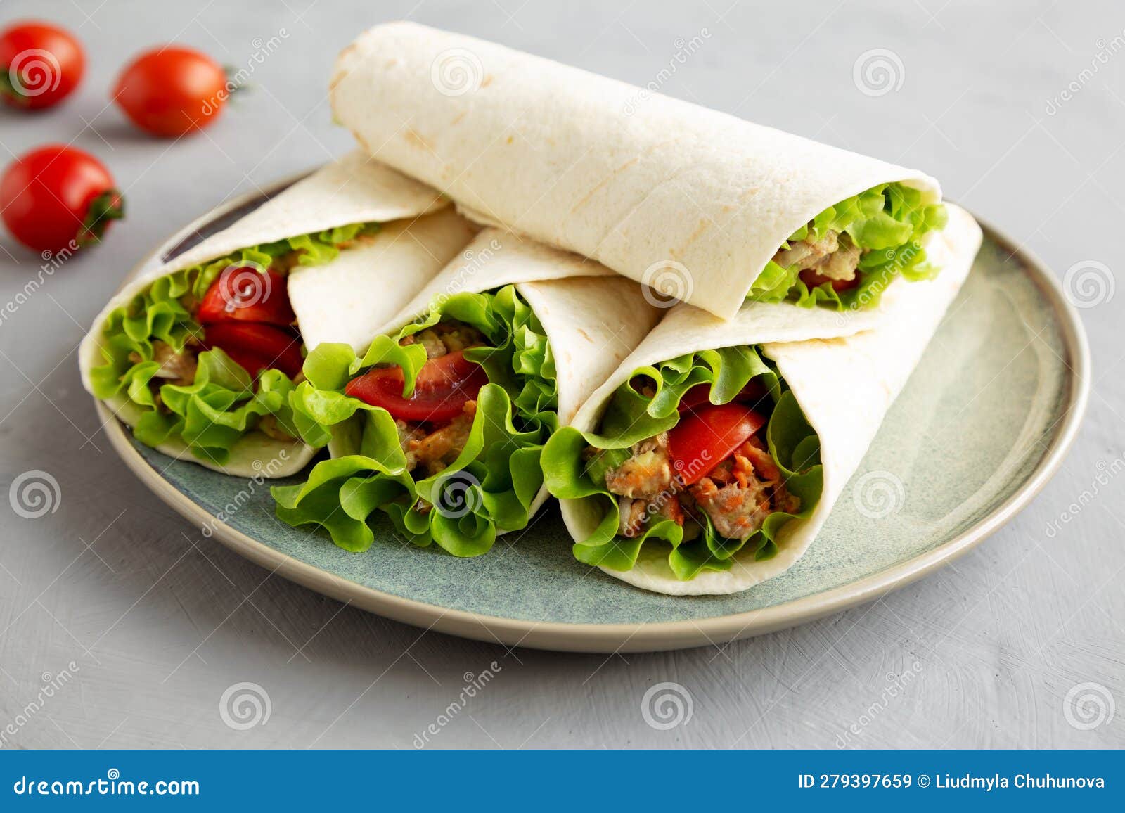 Homemade Avocado Tuna Wraps on a Plate , Side View Stock Image Image