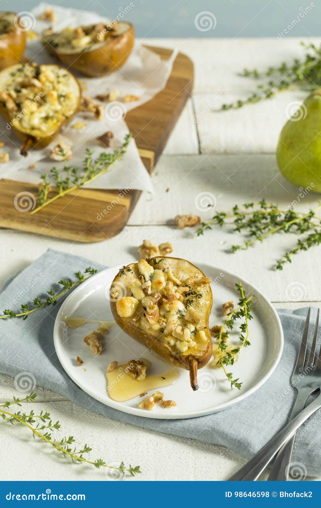 Homemade Baked Pears with Blue Cheese Stock Photo Image of blue, food