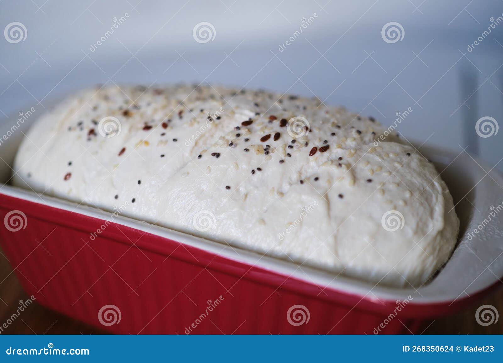 Homemade Baking of Bread Loaf in Red Ceramic Form Waiting for the Oven