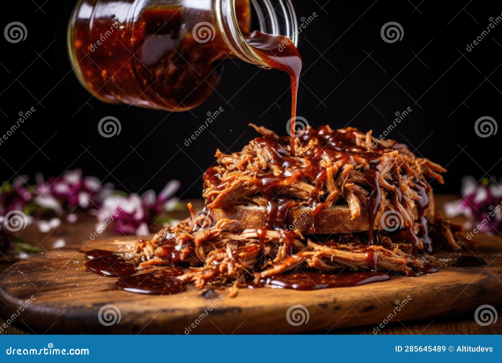 Homemade Bbq Sauce Drizzling on Pulled Pork Stock Image Image of food, meat 285645489