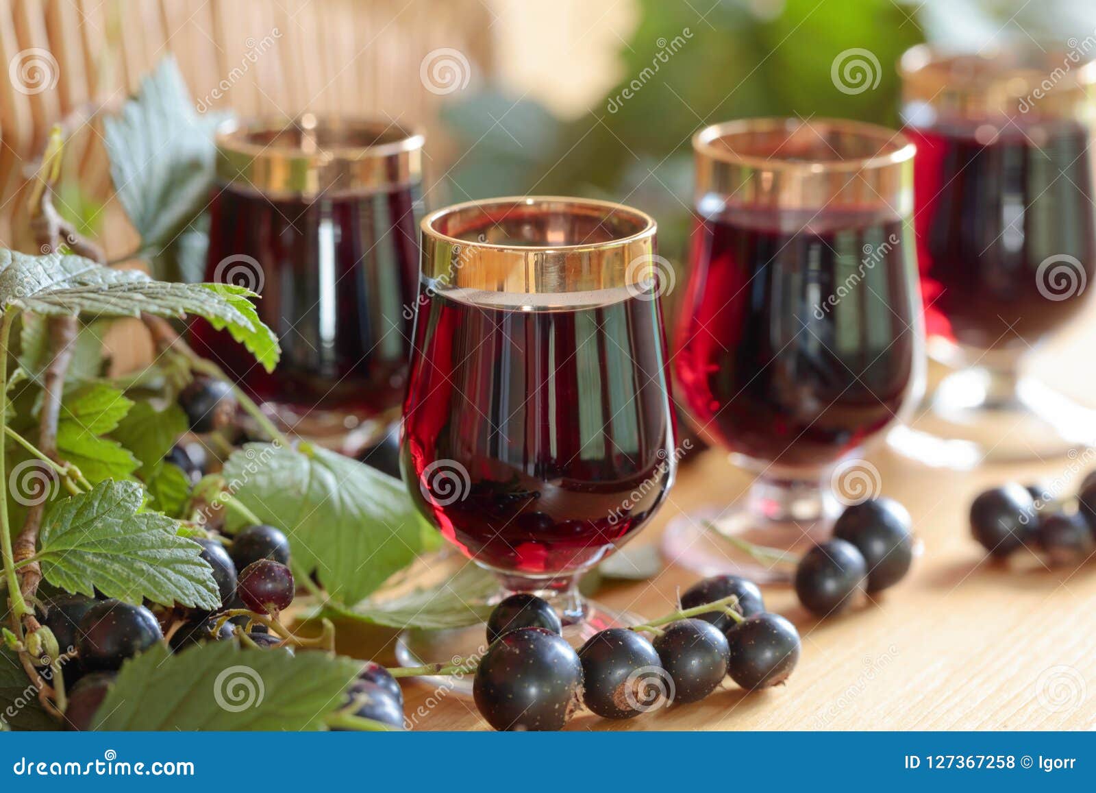 Homemade Black Currant Liqueur and Fresh Berries. Stock Photo - Image ...