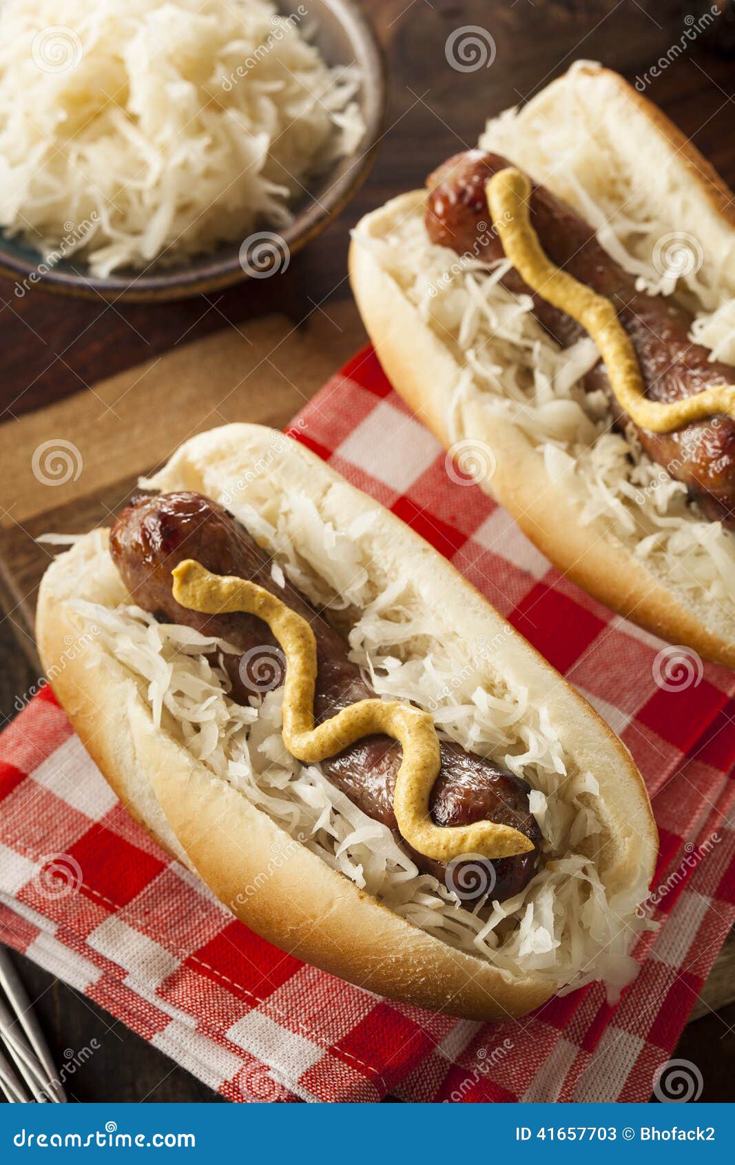Homemade Bratwurst with Sauerkraut Stock Image Image of fried, fast