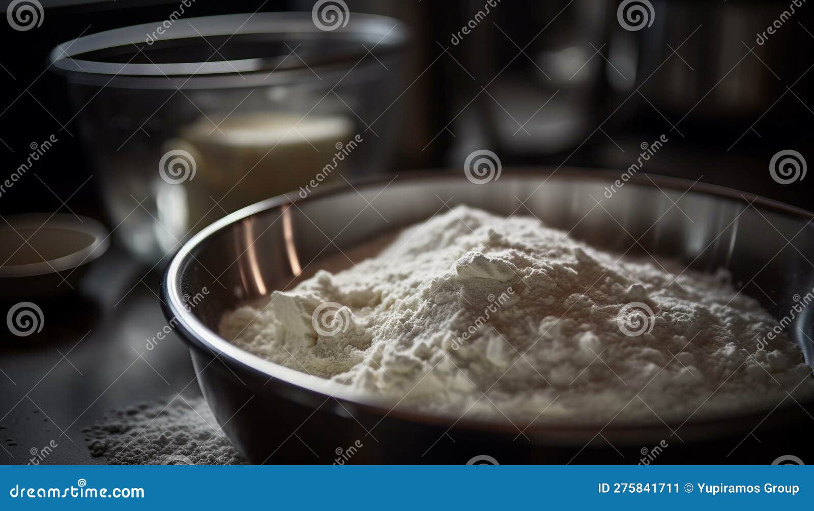 Homemade Bread Dough Mixing in Rustic Kitchen Generated by AI Stock
