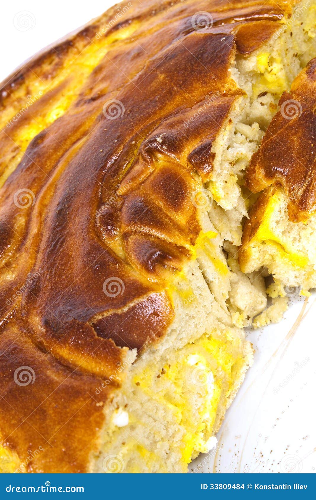 Traditional handmade homemade bread with eggs and cheese