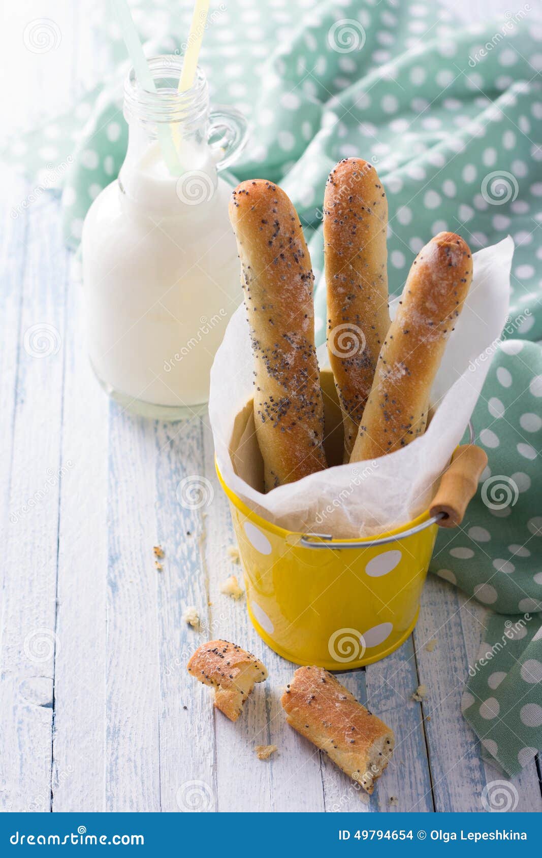 Homemade Breadsticks with Poppy Seeds Stock Photo Image of milk, blue 49794654