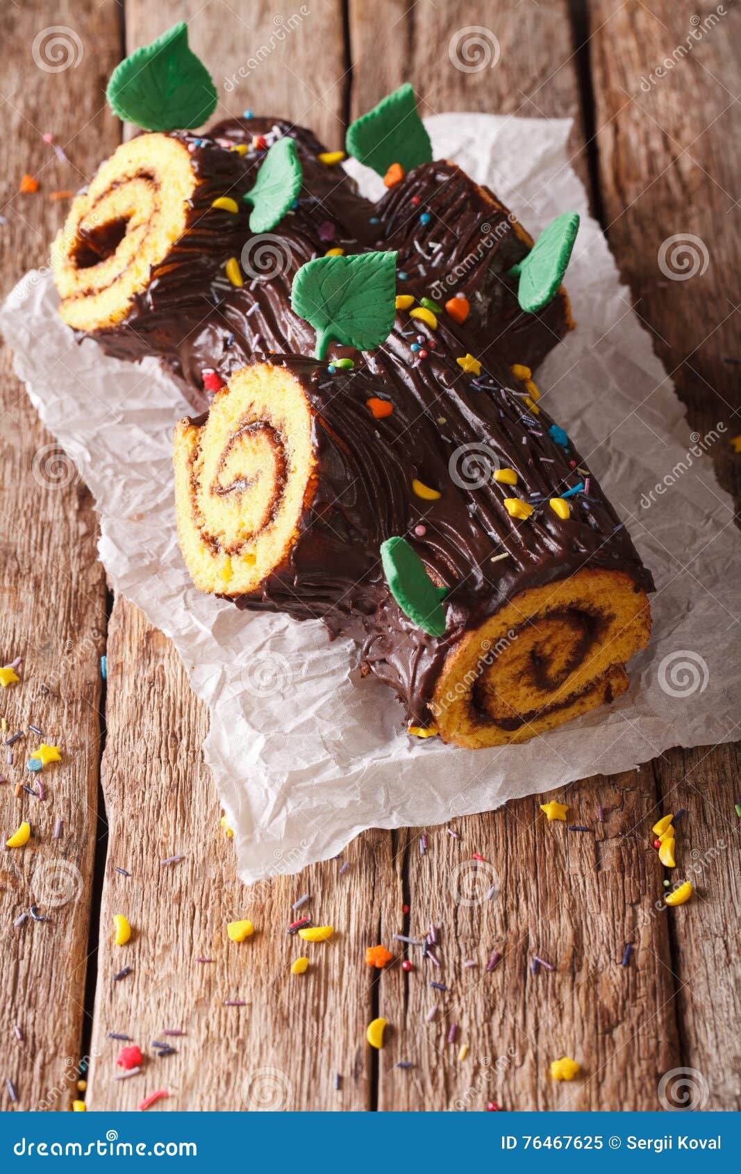 Homemade Buche De Noel, Chocolate Yule Log Christmas Cake. Stock Image ...