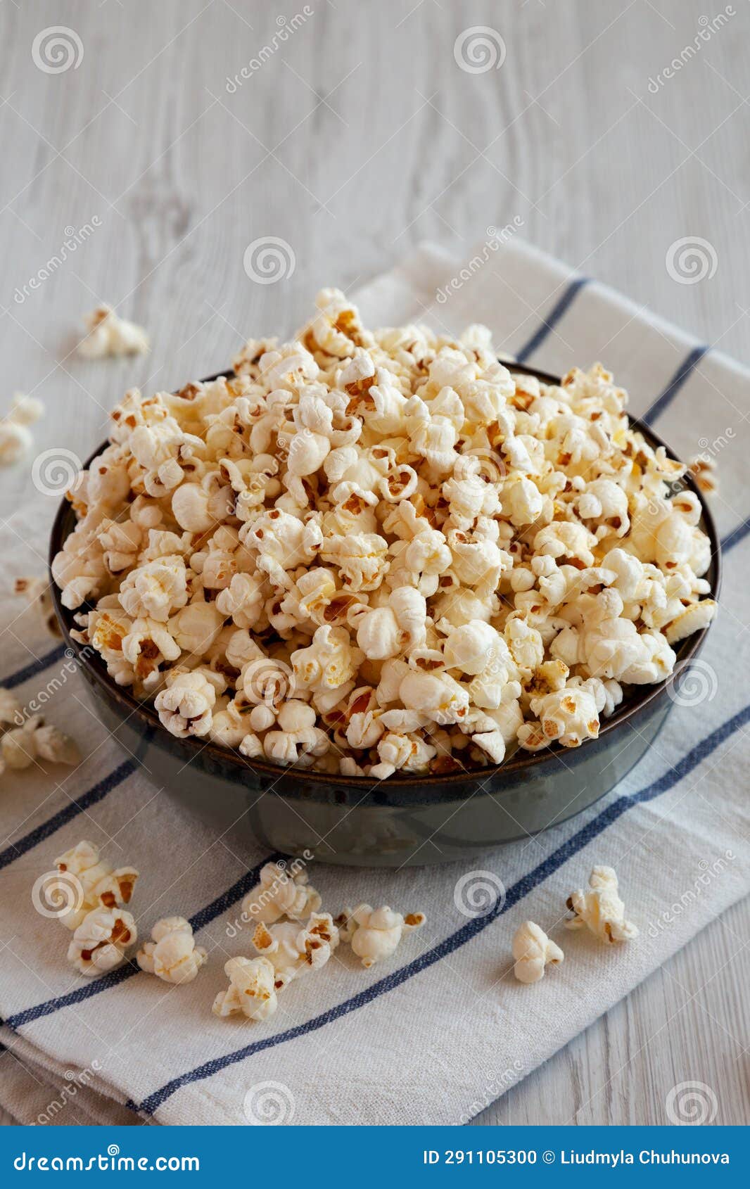 Homemade Buttered Popcorn with Salt in a Bowl, Side View Stock Photo