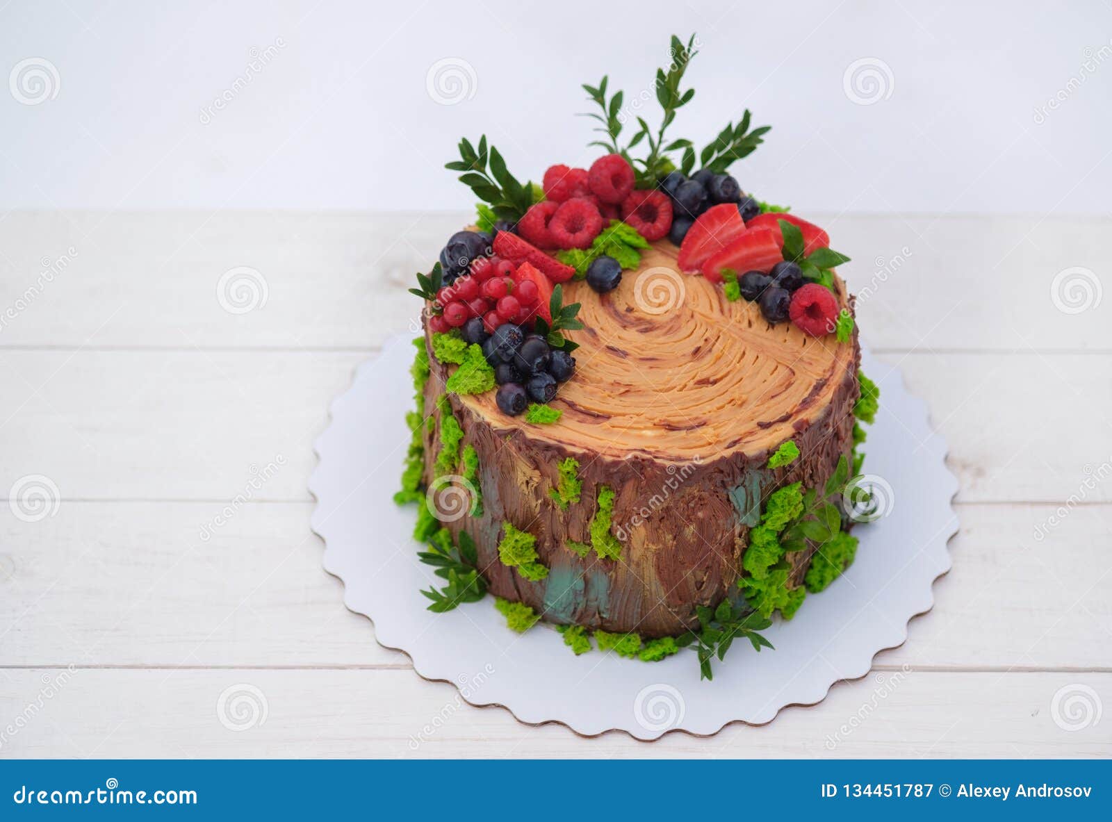 Homemade Cake in the Form of a Forest Old Tree Stump with Berries ...