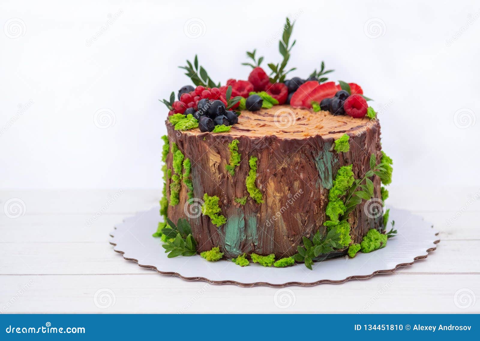 Homemade Cake in the Form of a Forest Old Tree Stump with Berries ...