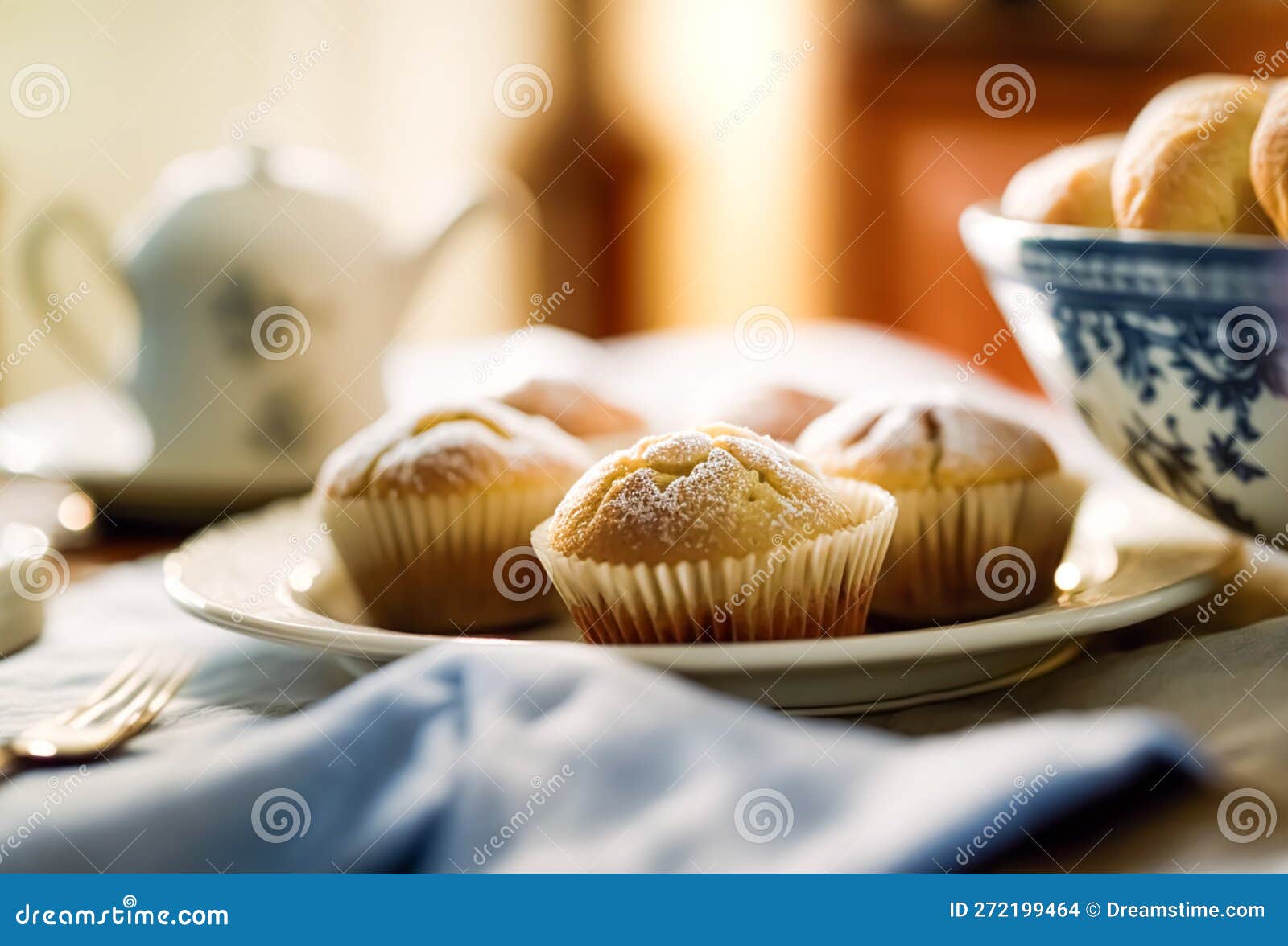 Homemade Cakes, Muffins Served for Tea. Generative Ai Stock