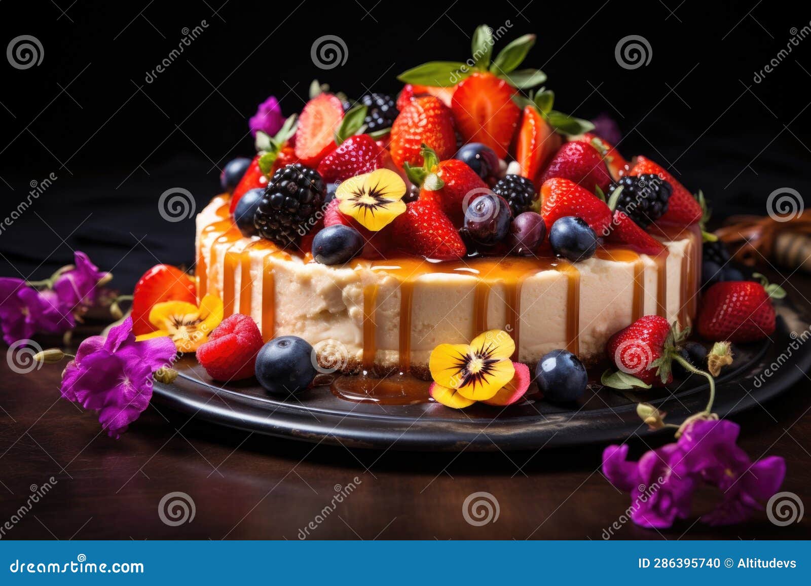 Homemade Cheesecake with Fruit Topping Arrangement Stock Photo - Image ...