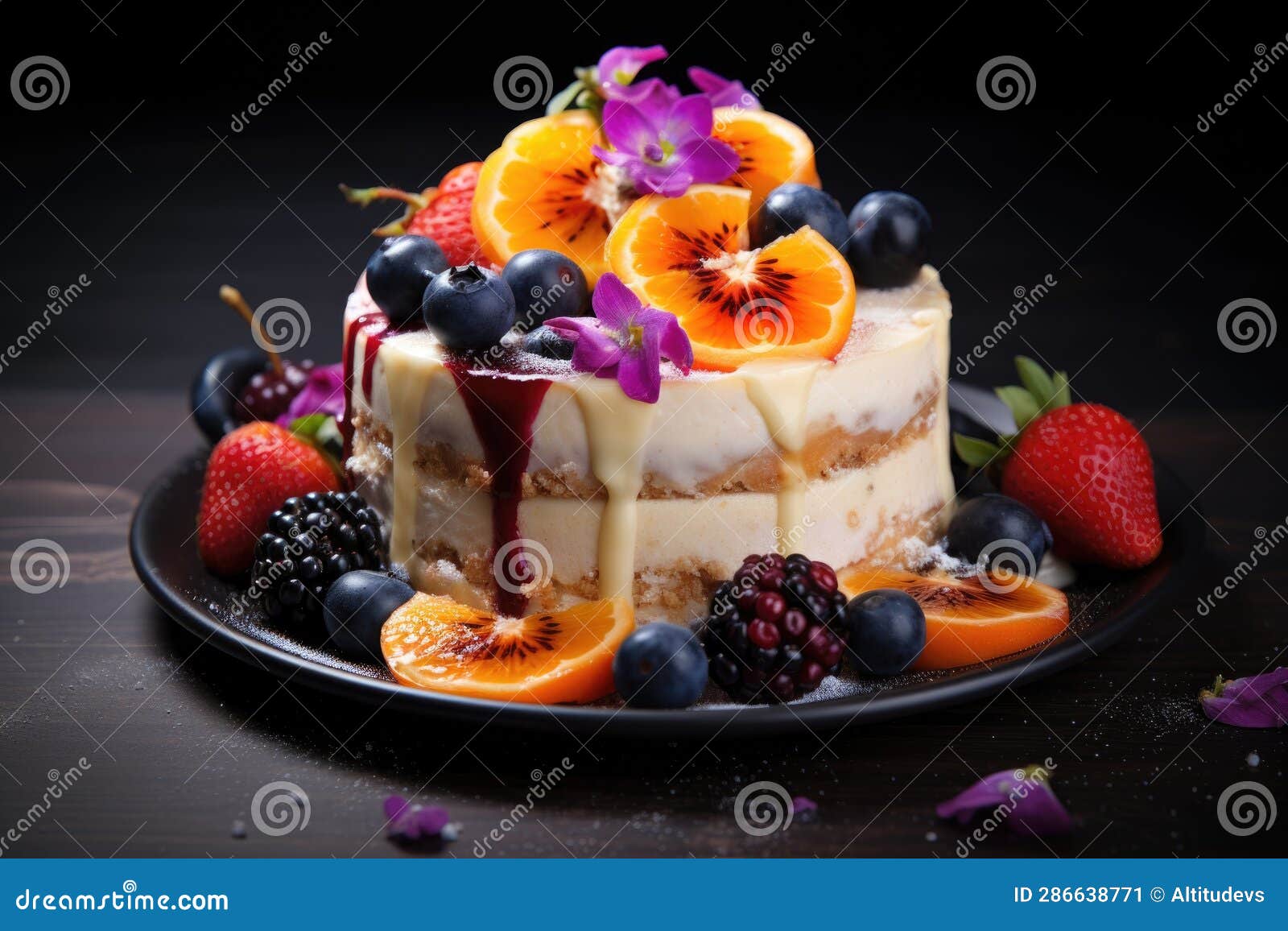 Homemade Cheesecake with Fruit Topping Arrangement Stock Image - Image ...