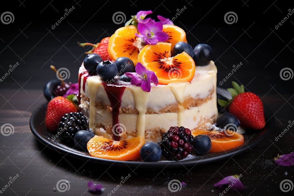 Homemade Cheesecake with Fruit Topping Arrangement Stock Image - Image ...