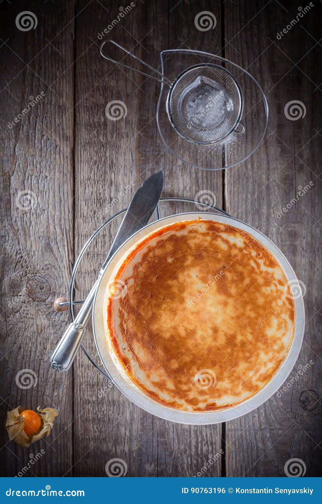 Homemade Cheesecake with a Knife Stock Photo Image of wood