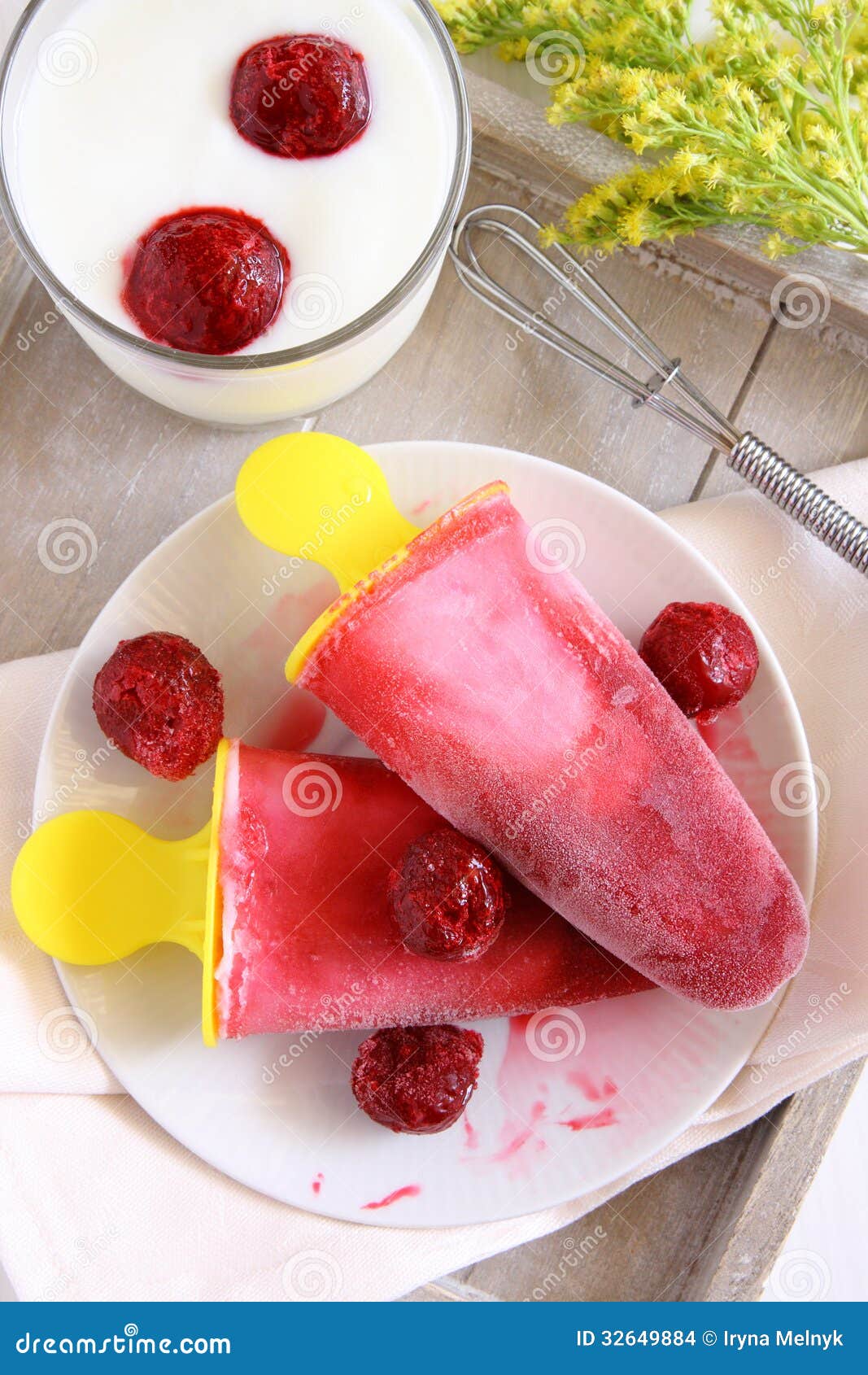 Homemade Cherry Ice Cream Popsicle with Yogurt Stock Photo Image of