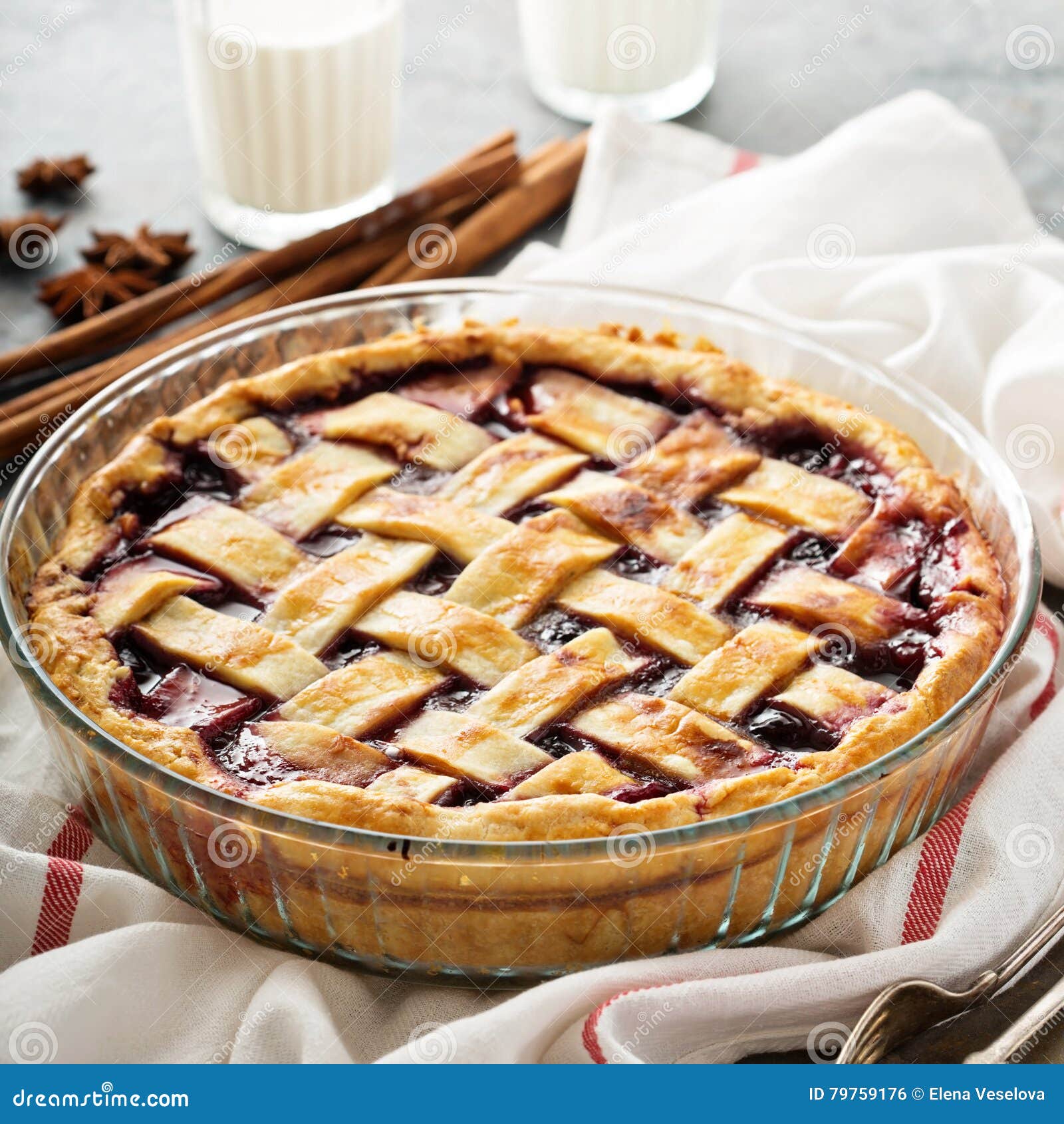 Homemade Cherry Pie with Lattice Stock Photo Image of background