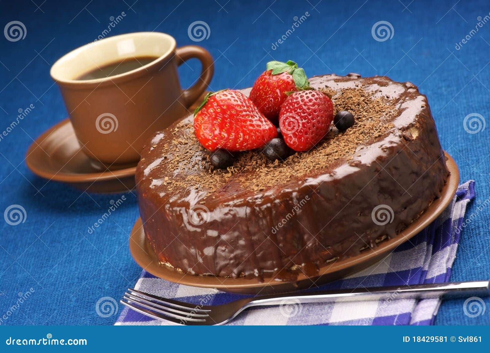 Homemade Chocolate Cake and Coffee Stock Image Image of checked