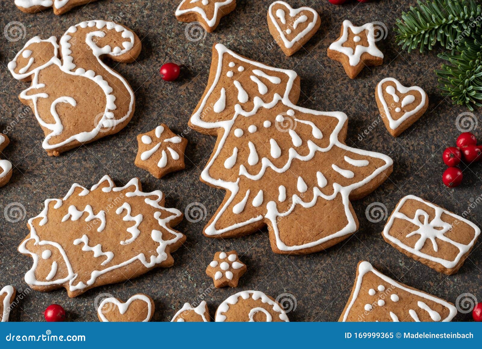 Homemade Christmas Gingerbread Cookies With Holly Berries Stock Image ...
