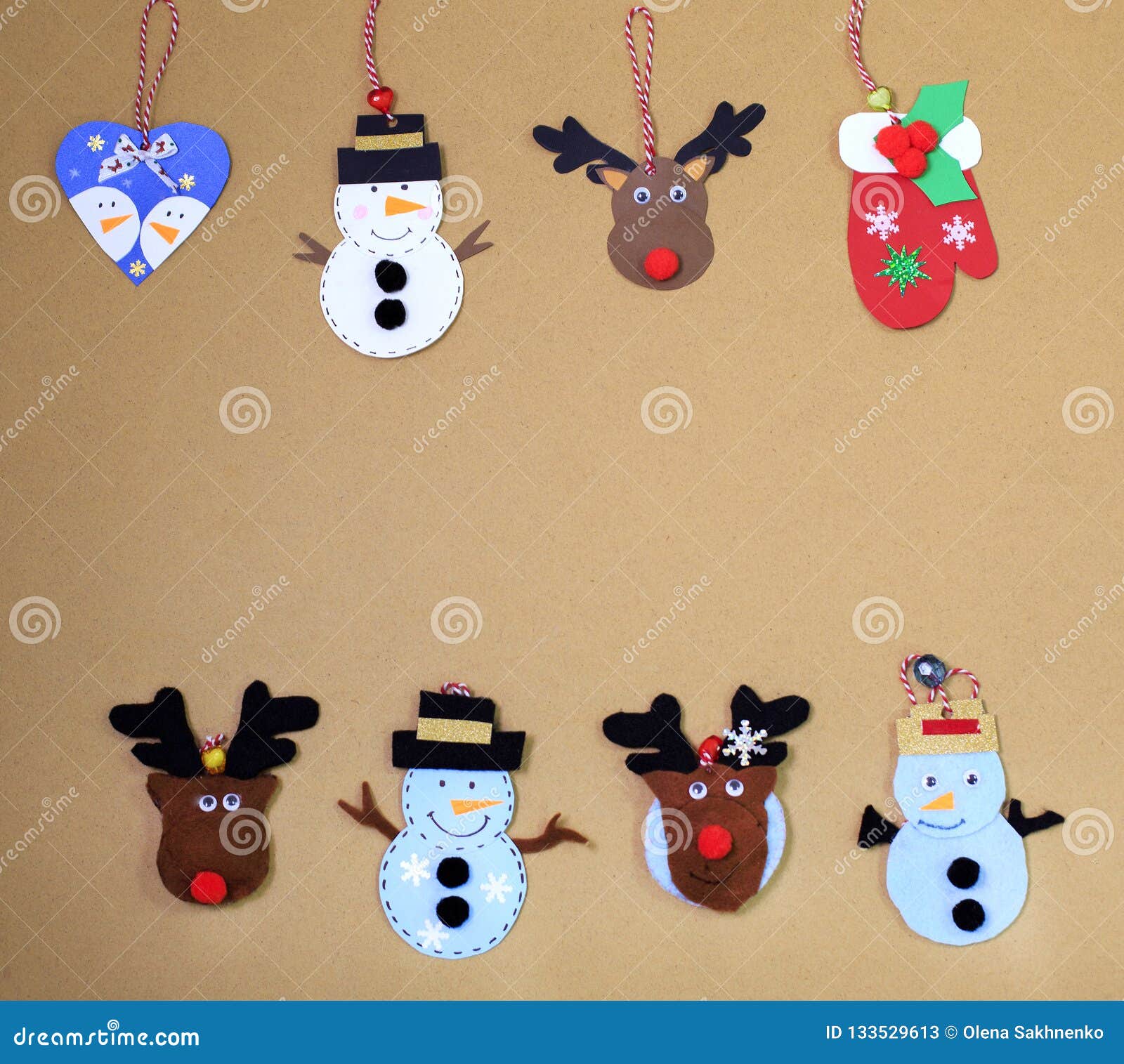 Homemade Christmas Toys and Christmas Tree Decorations on a Wooden ...