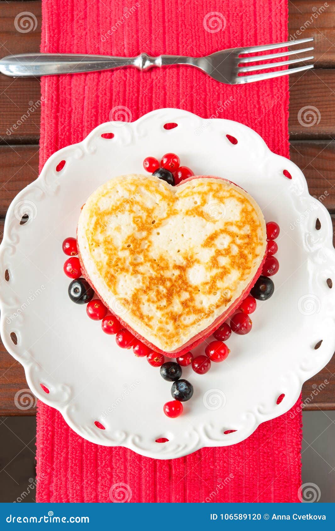 Time To Celebrate. Homemade Heart Shaped Pancakes with Berries Stock ...